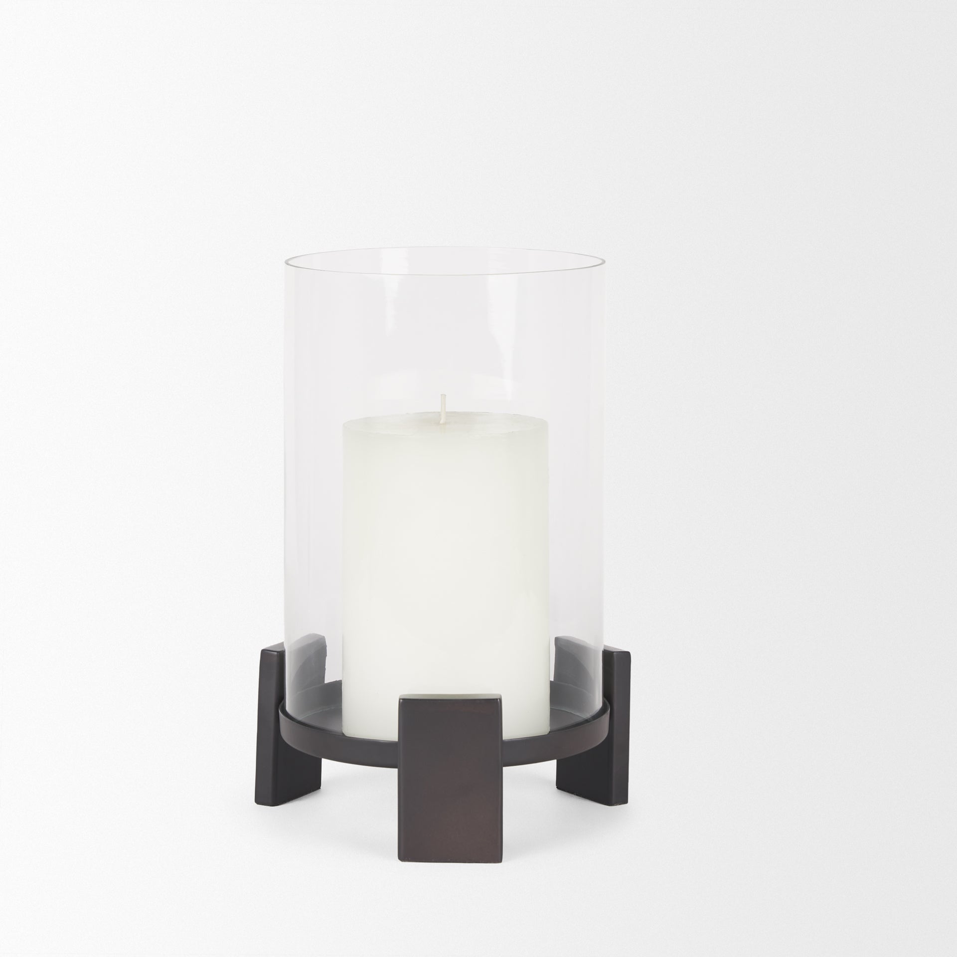 Price Small Matte Black-Brown Metal w/ Glass Hurricane Candle Holder