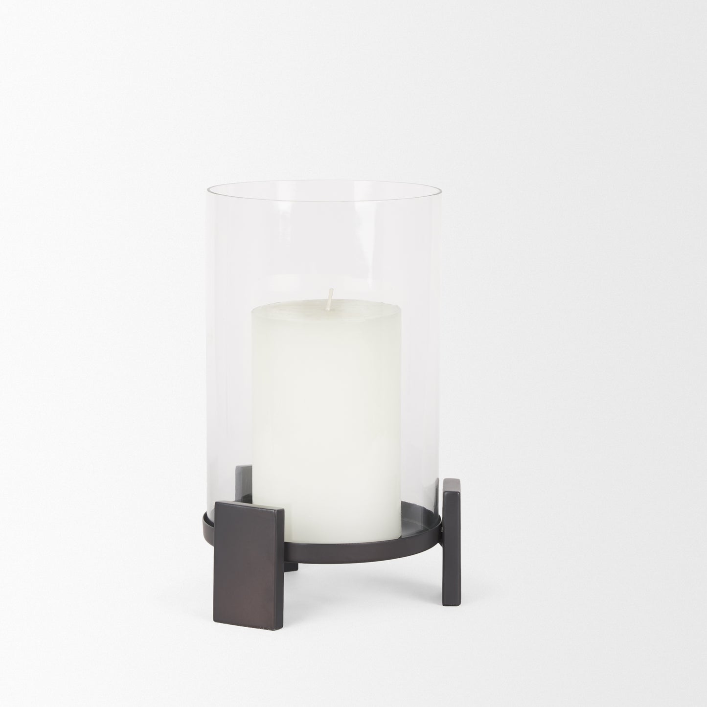 Price Small Matte Black-Brown Metal w/ Glass Hurricane Candle Holder