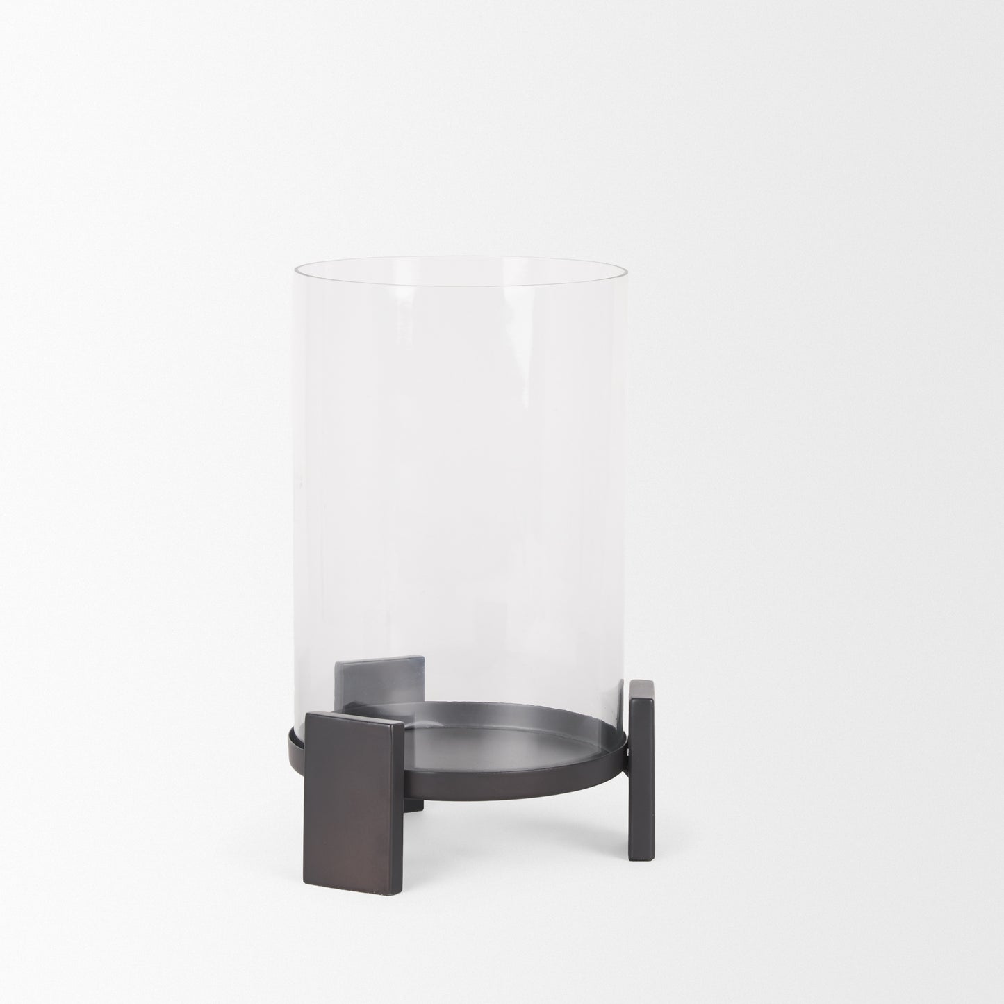 Price Small Matte Black-Brown Metal w/ Glass Hurricane Candle Holder