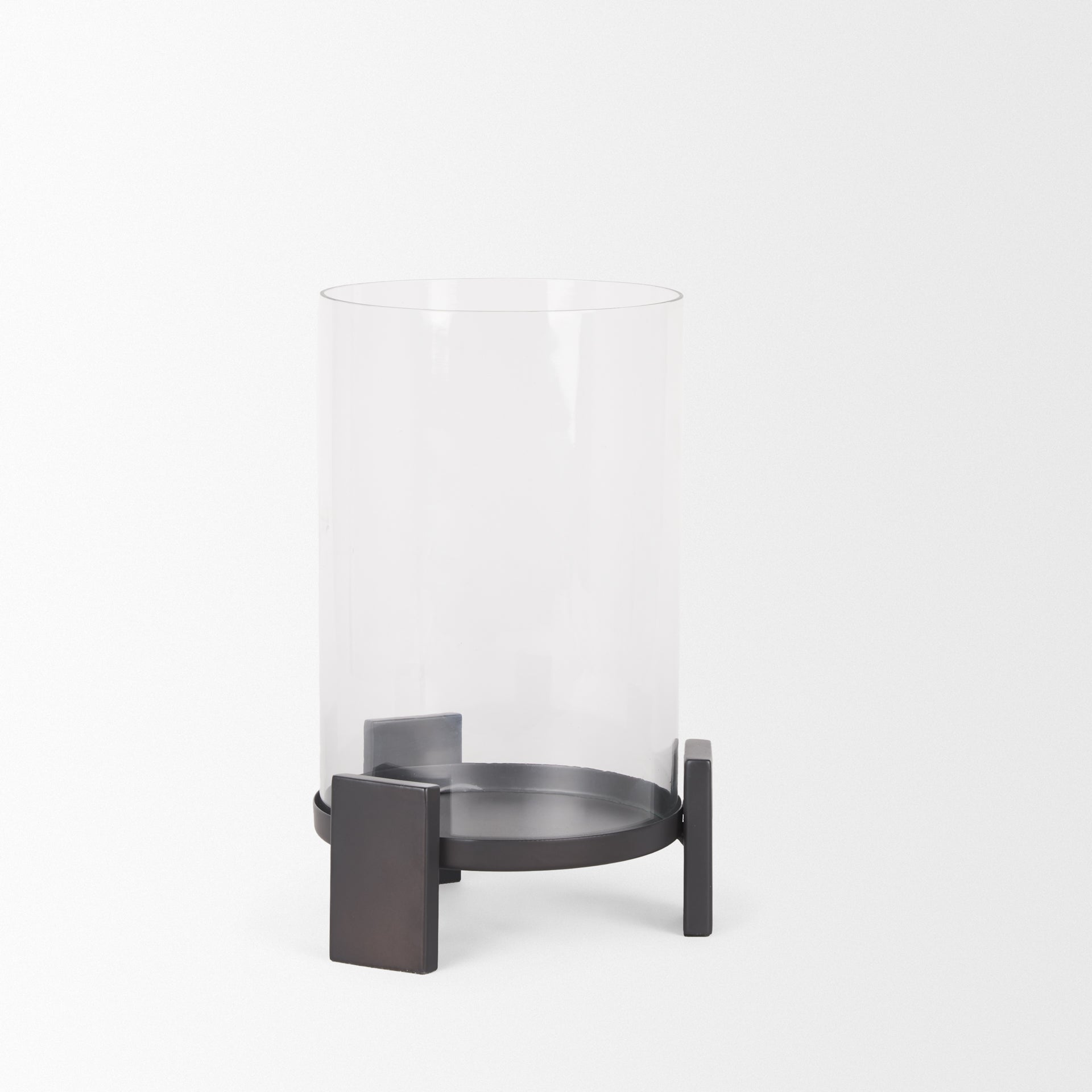 Price Small Matte Black-Brown Metal w/ Glass Hurricane Candle Holder