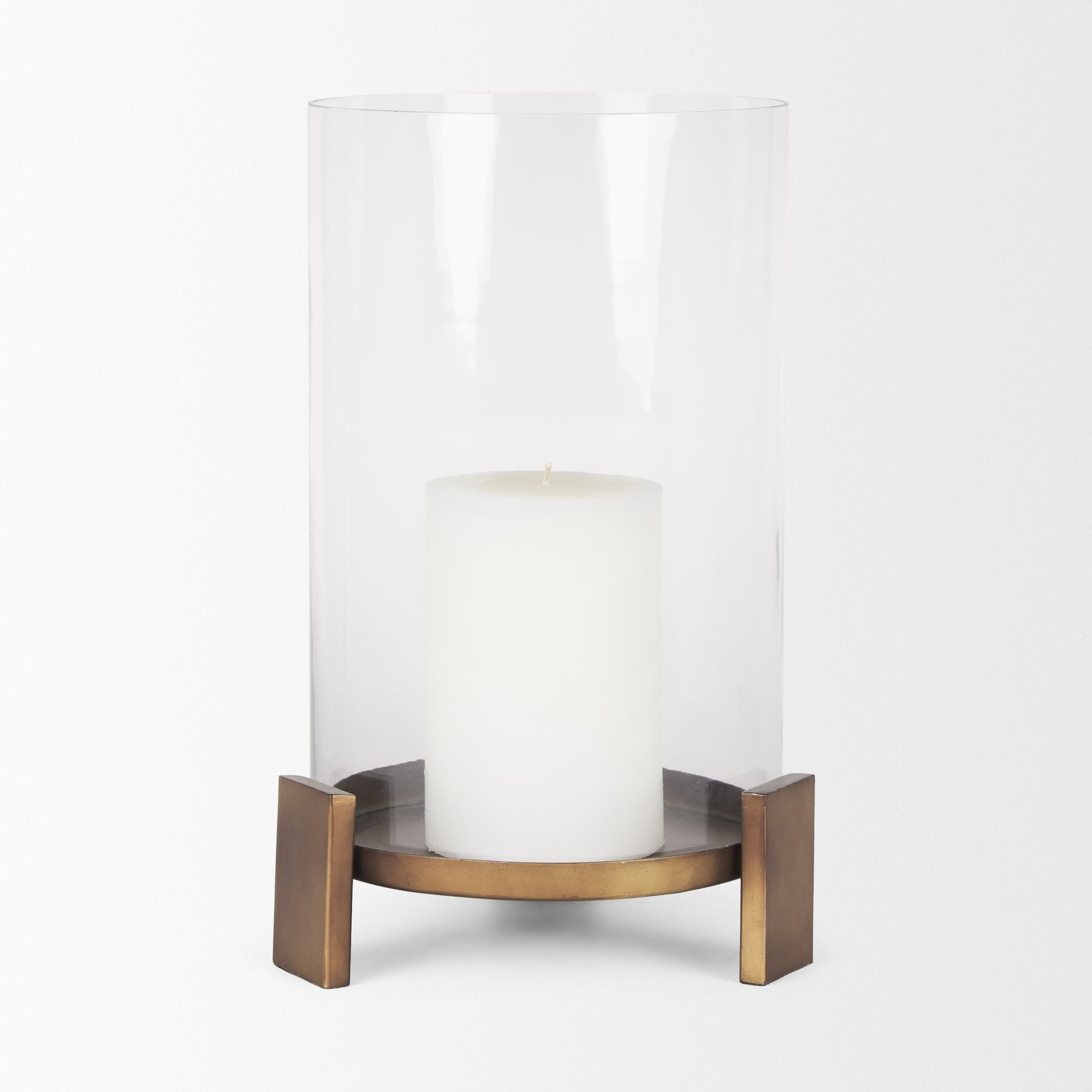 Price Large Antiqued Gold Metal w/ Glass Hurricane Candle Holder
