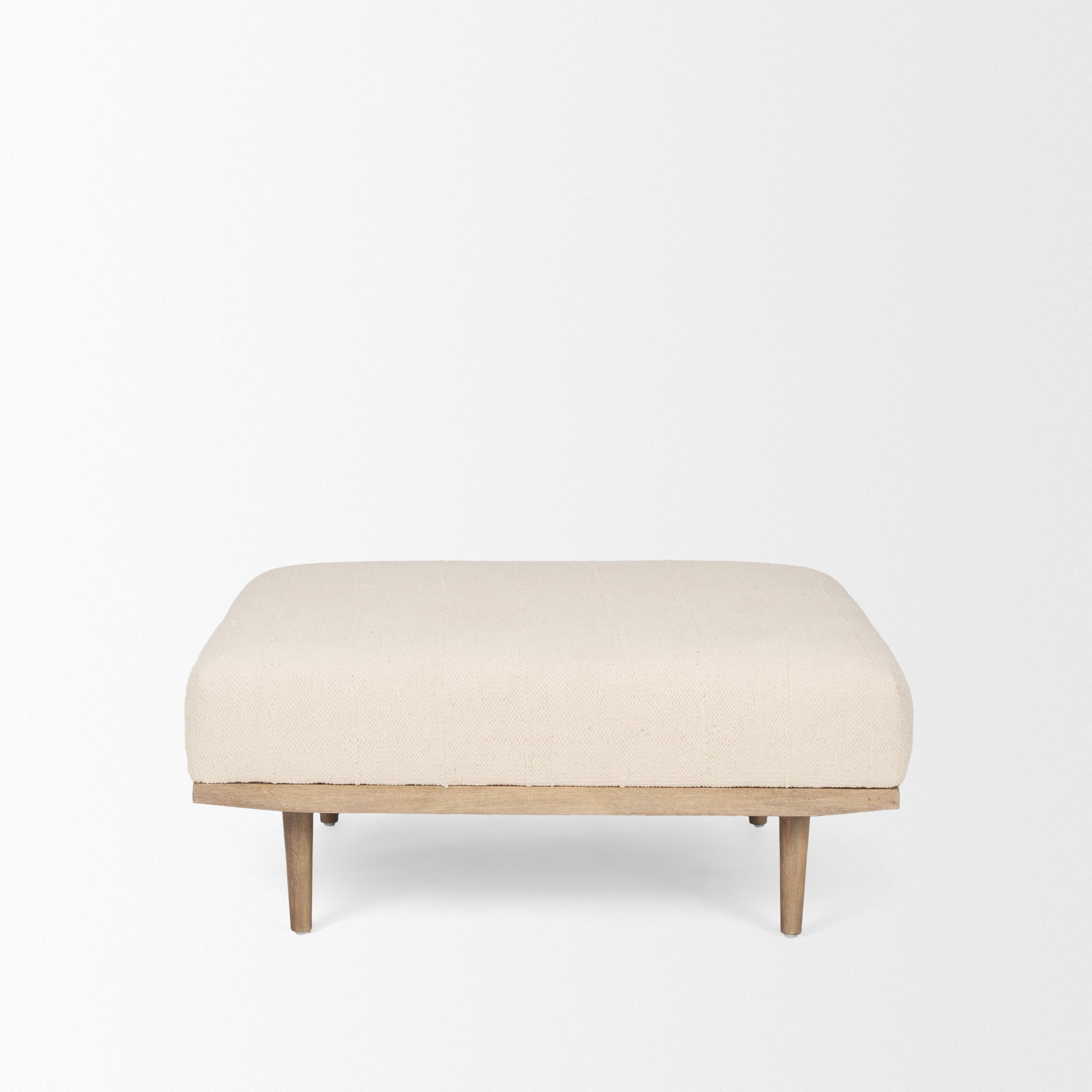 Shae Ottoman Brown Wood | Oatmeal Fabric - ottoman-and-poufs