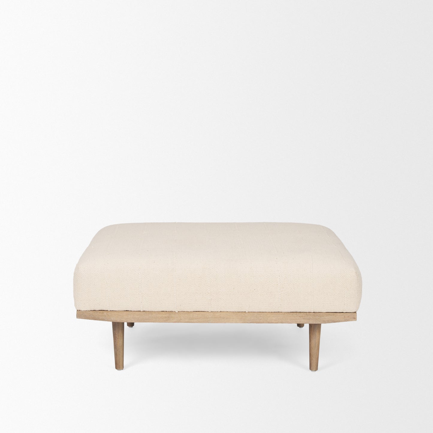 Shae Brown Wood w/ Oatmeal Fabric Ottoman