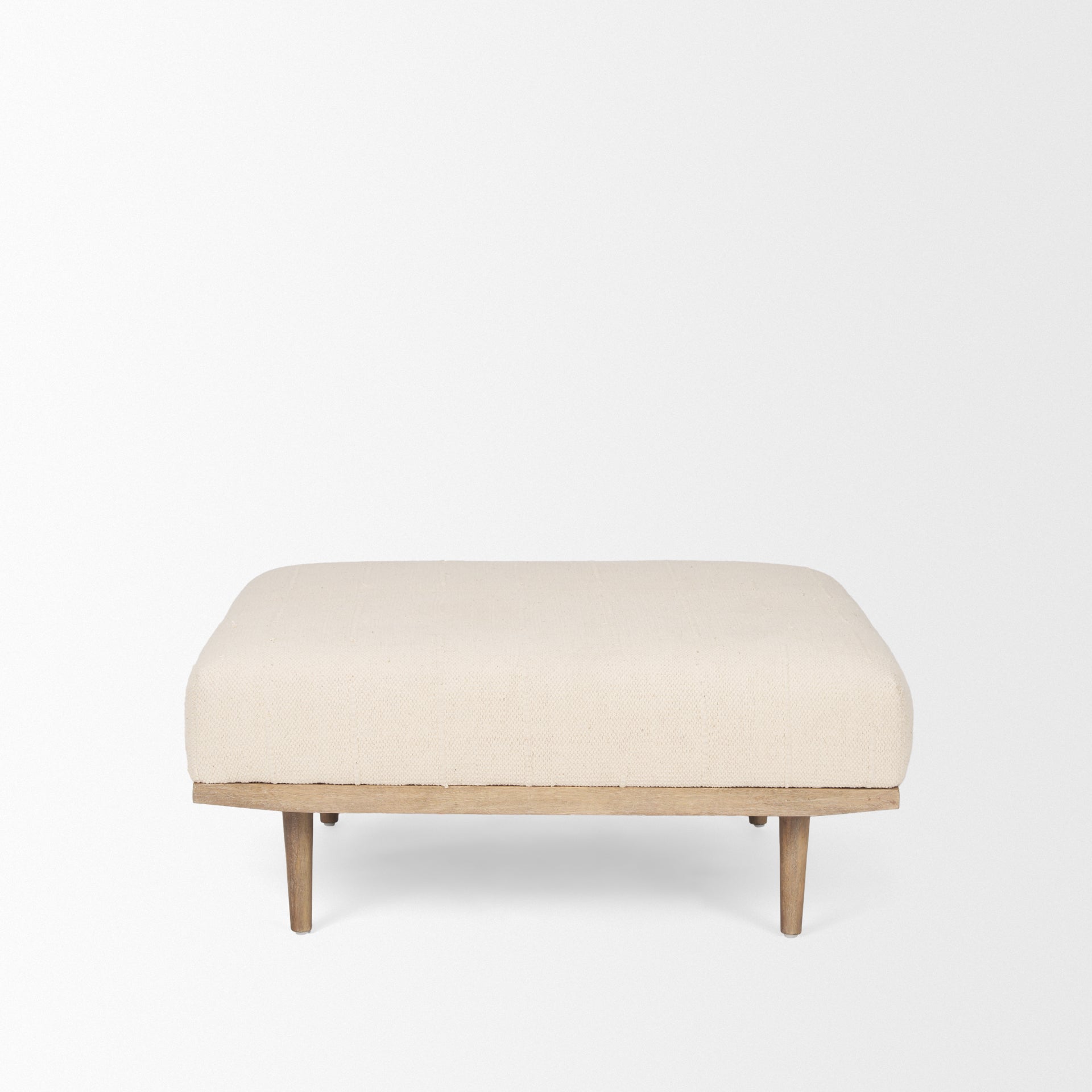 Shae Brown Wood w/ Oatmeal Fabric Ottoman