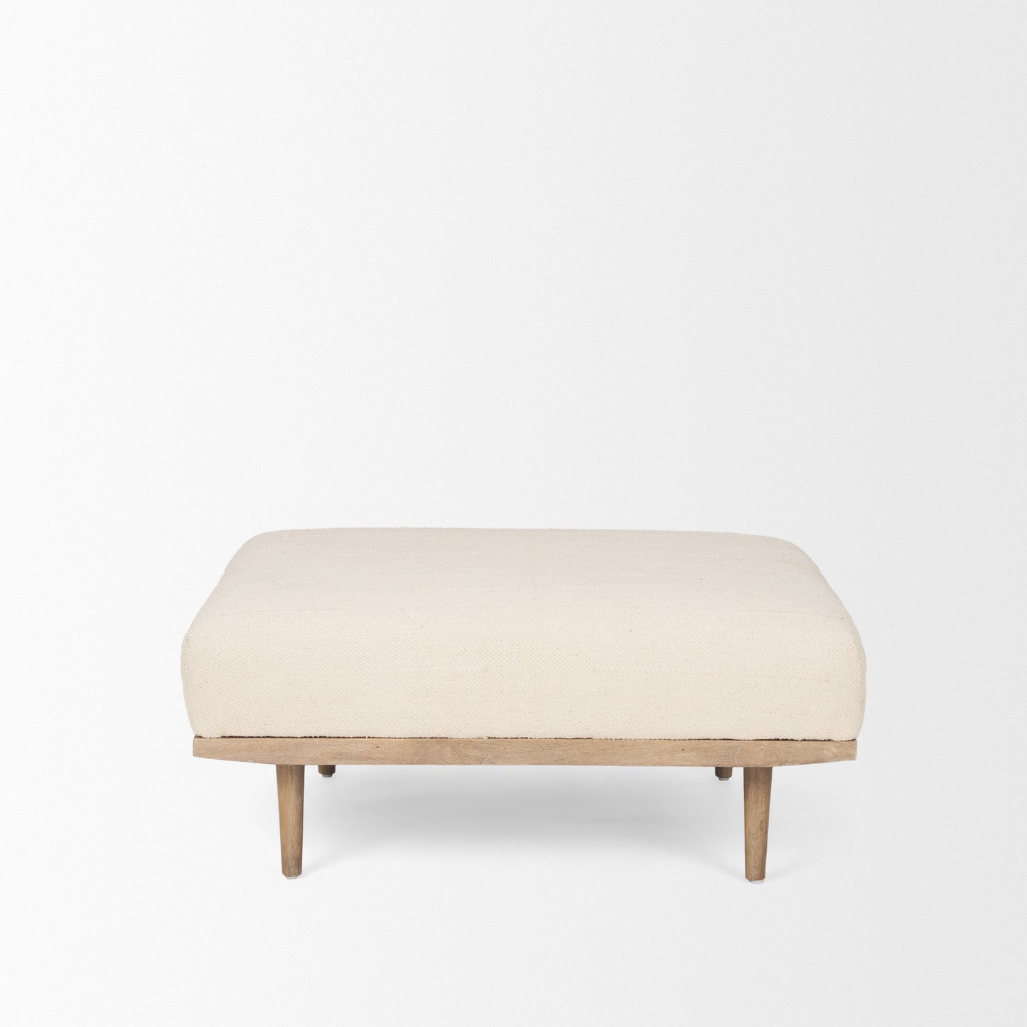 Shae Brown Wood w/ Oatmeal Fabric Ottoman