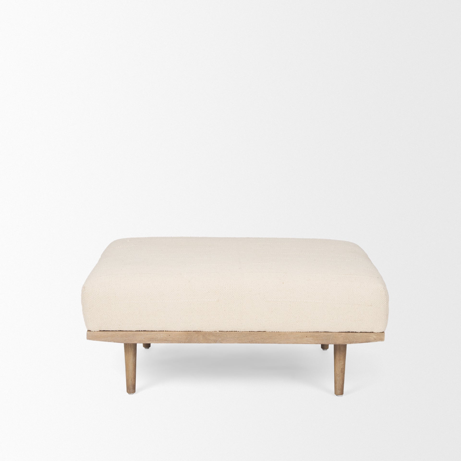 Shae Brown Wood w/ Oatmeal Fabric Ottoman