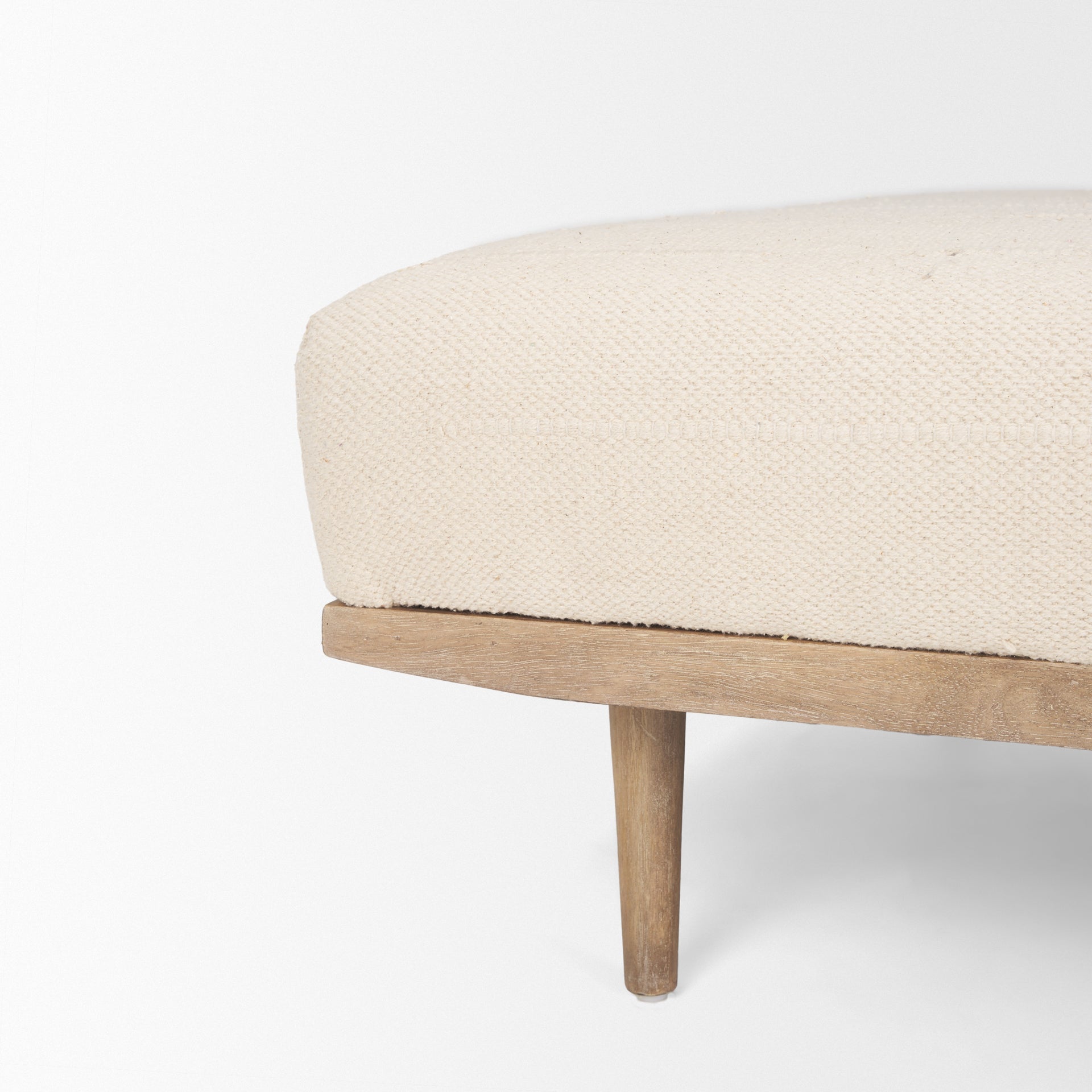 Shae Ottoman Brown Wood | Oatmeal Fabric - ottoman-and-poufs