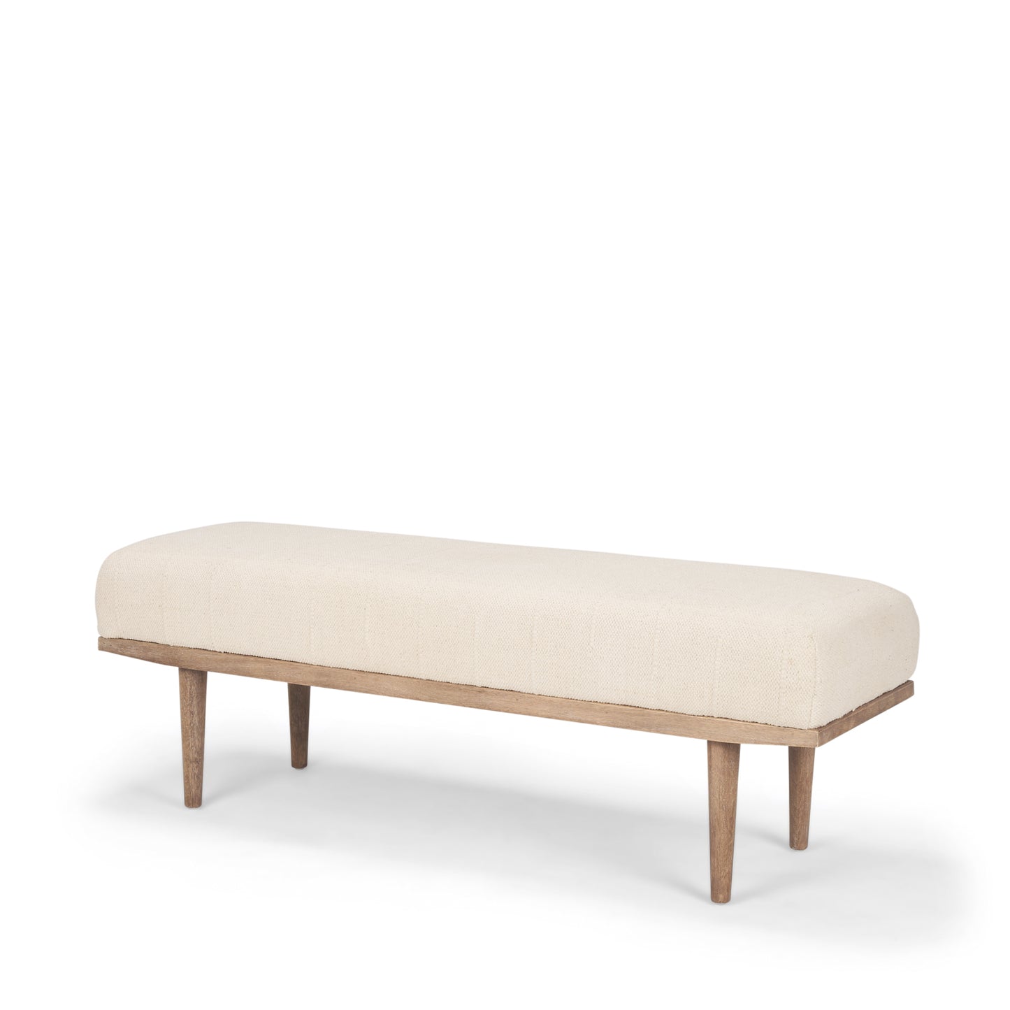 Shae Bench Brown Wood | Oatmeal Fabric