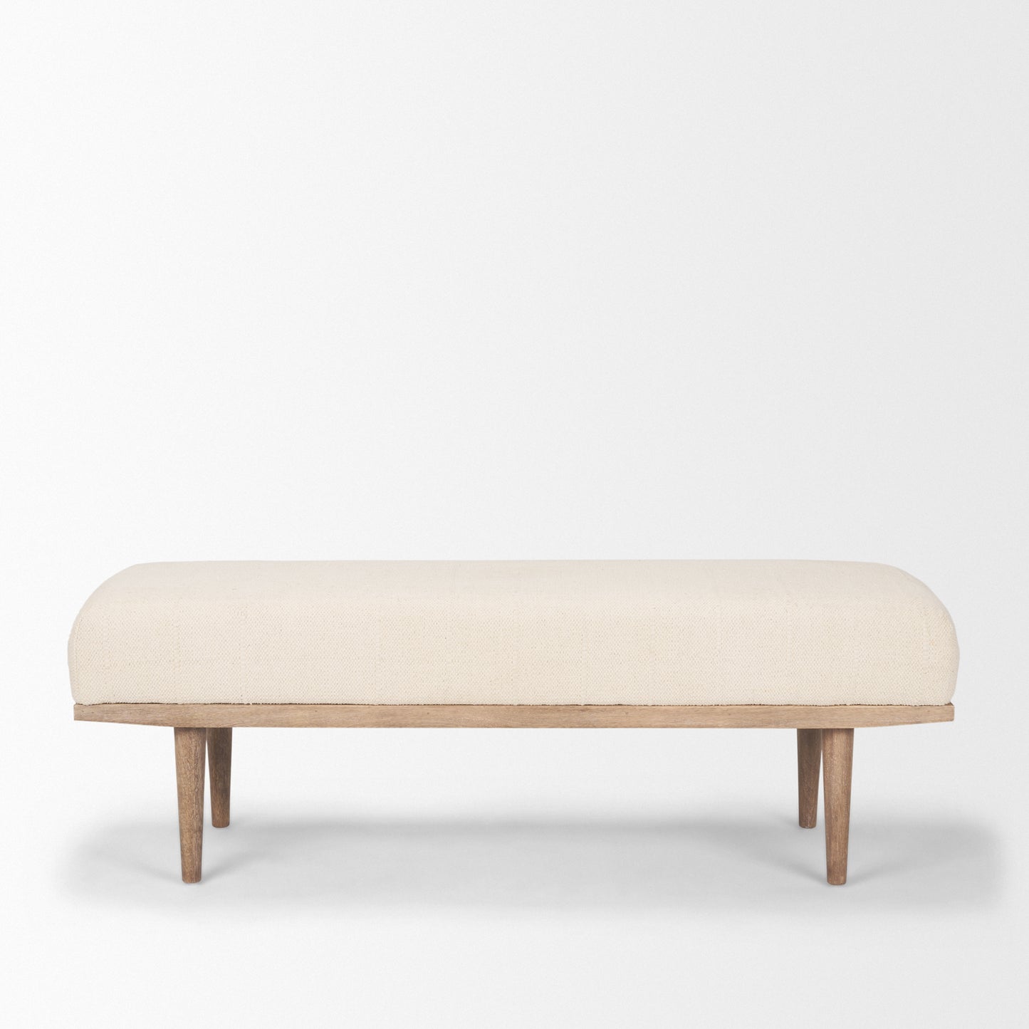 Shae Bench Brown Wood | Oatmeal Fabric