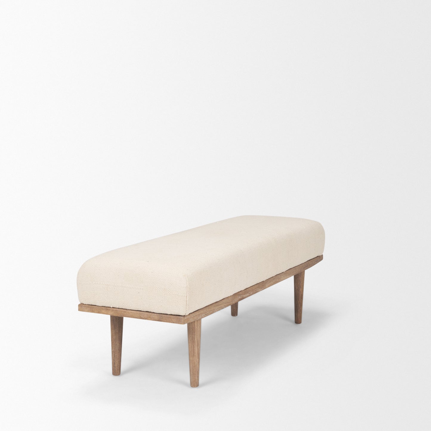 Shae Bench Brown Wood | Oatmeal Fabric