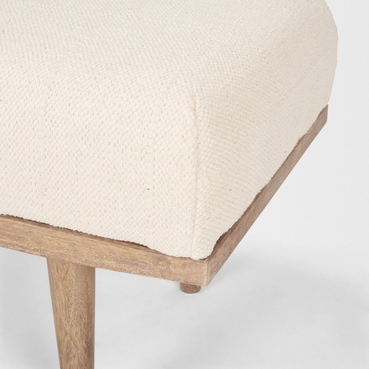 Shae Bench Brown Wood | Oatmeal Fabric