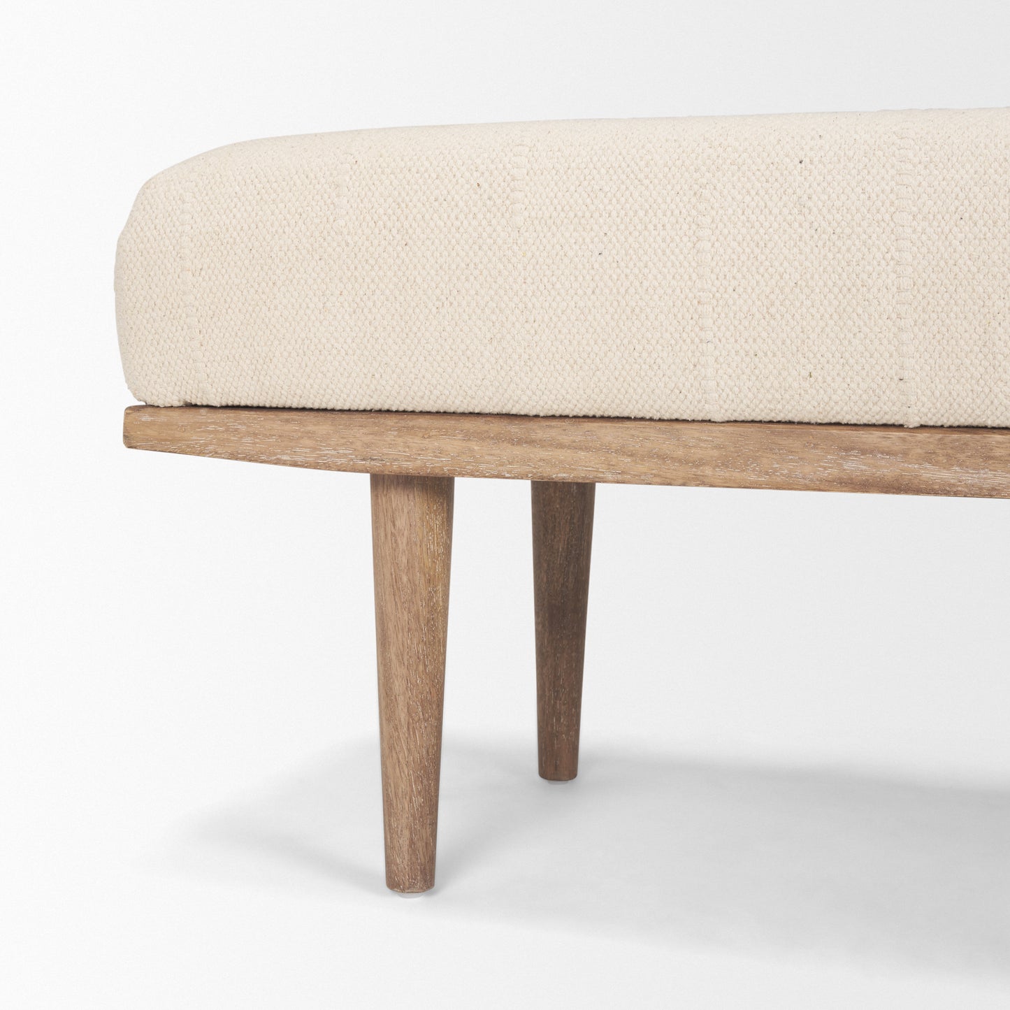 Shae Bench Brown Wood | Oatmeal Fabric