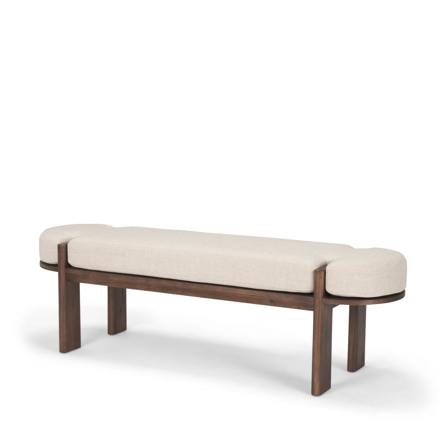 Sohan Bench Dark Brown Wood | Oatmeal Fabric