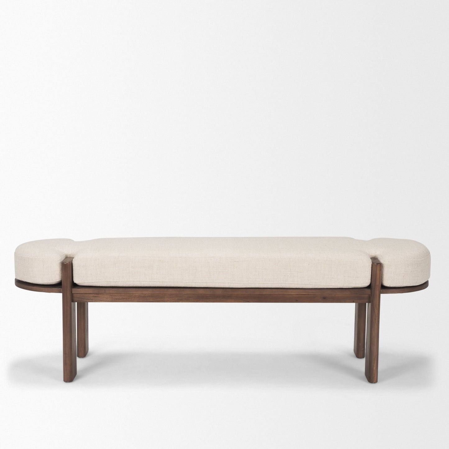 Sohan Bench Dark Brown Wood | Oatmeal Fabric