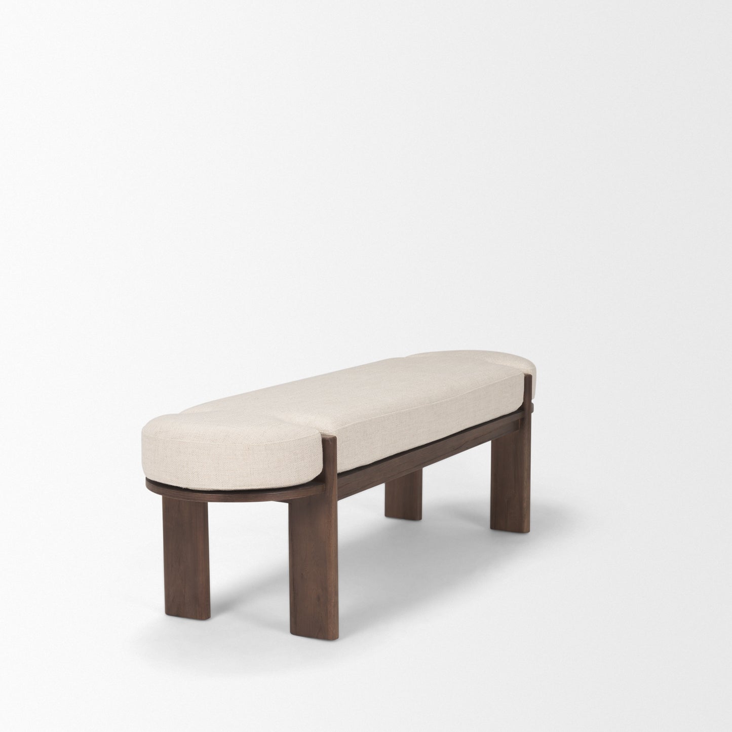 Sohan Bench Dark Brown Wood | Oatmeal Fabric