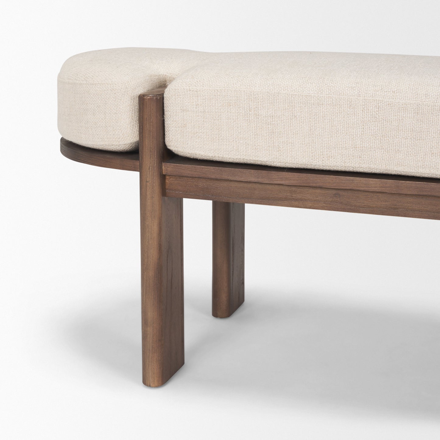 Sohan Bench Dark Brown Wood | Oatmeal Fabric