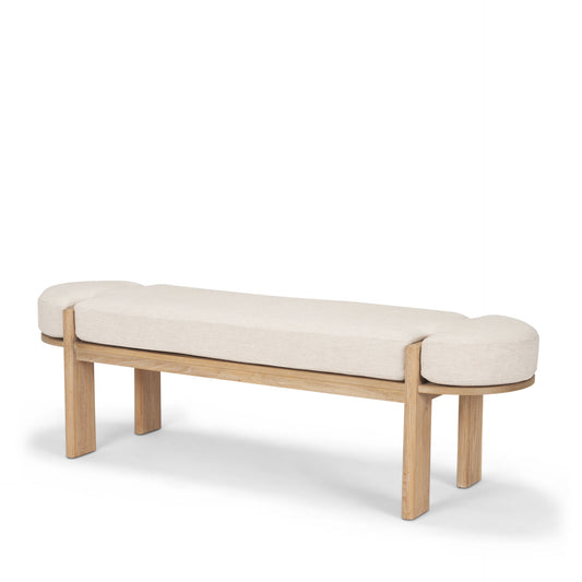 Sohan Light Brown Elm Wood w/ Oatmeal Fabric Bench