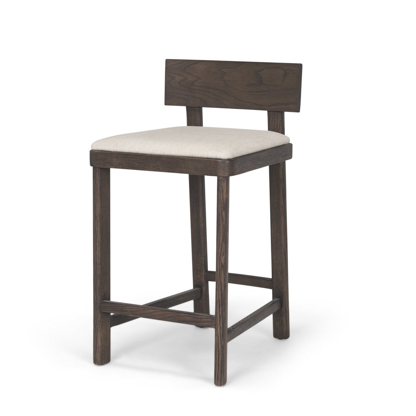 Soren Bar Counter Stool Dark Brown Wood | Oatmeal Fabric - bar-stools