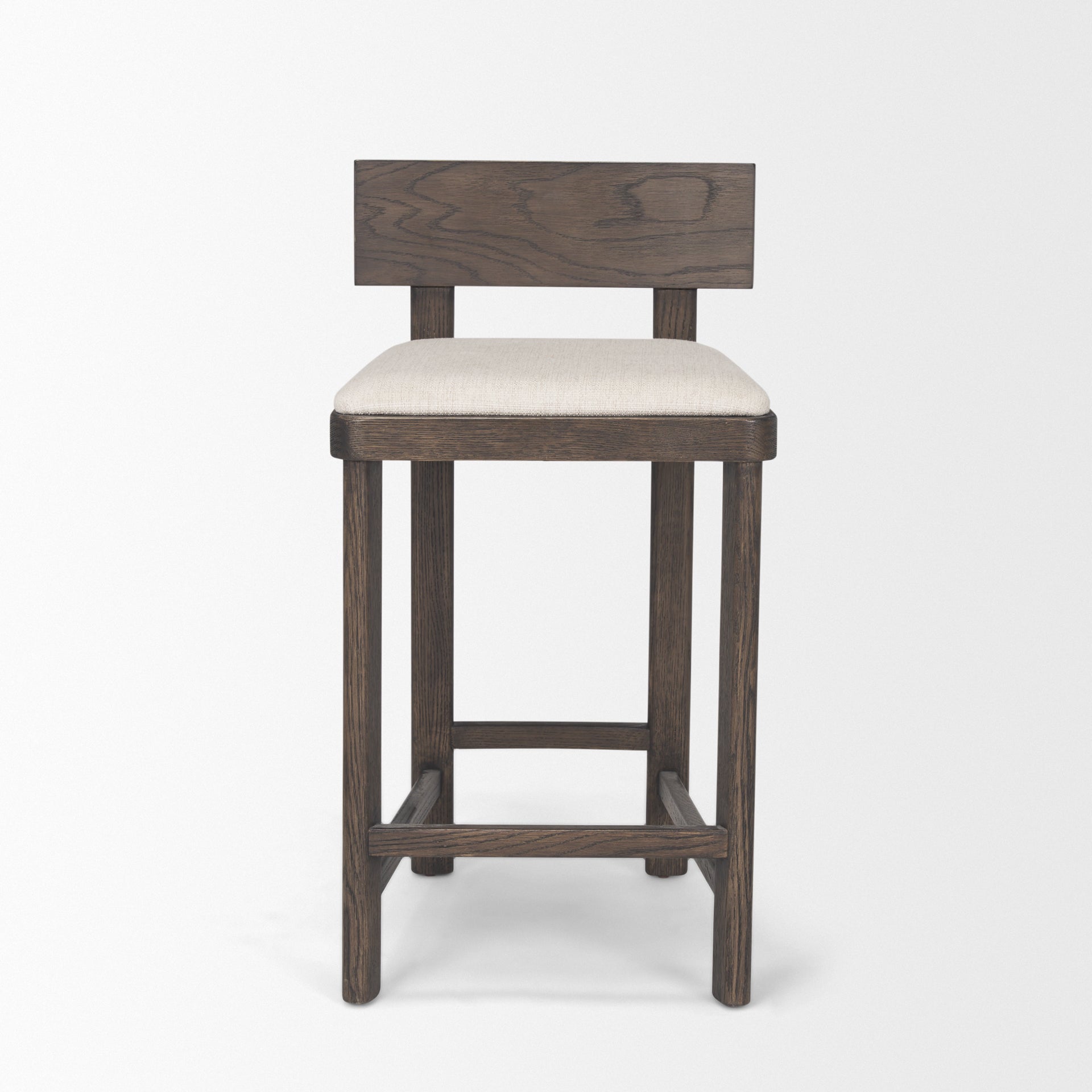 Soren Bar Counter Stool Dark Brown Wood | Oatmeal Fabric - bar-stools