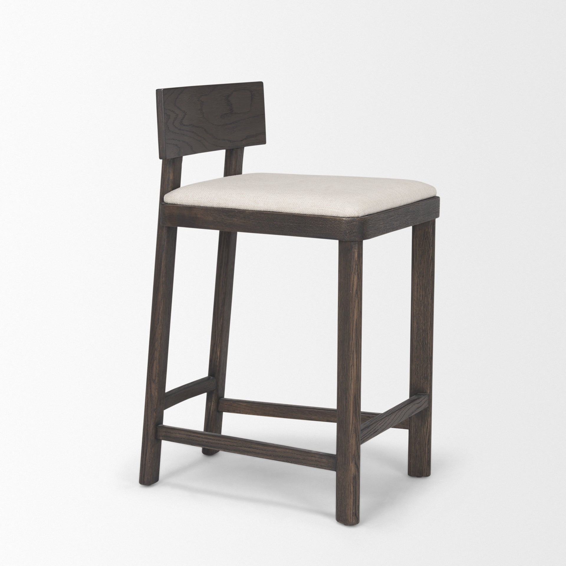 Soren Bar Counter Stool Dark Brown Wood | Oatmeal Fabric - bar-stools