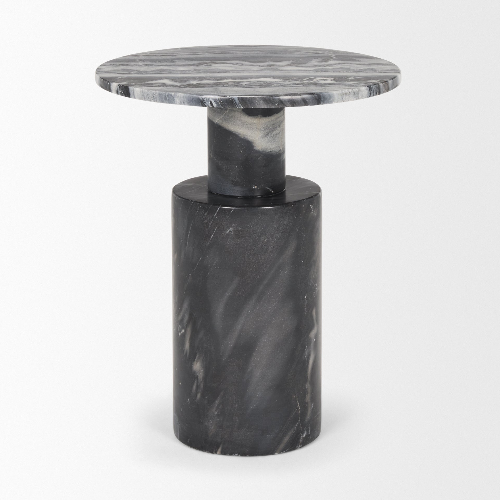 Taite Solid Dark Gray Marble Pedestal Accent Table