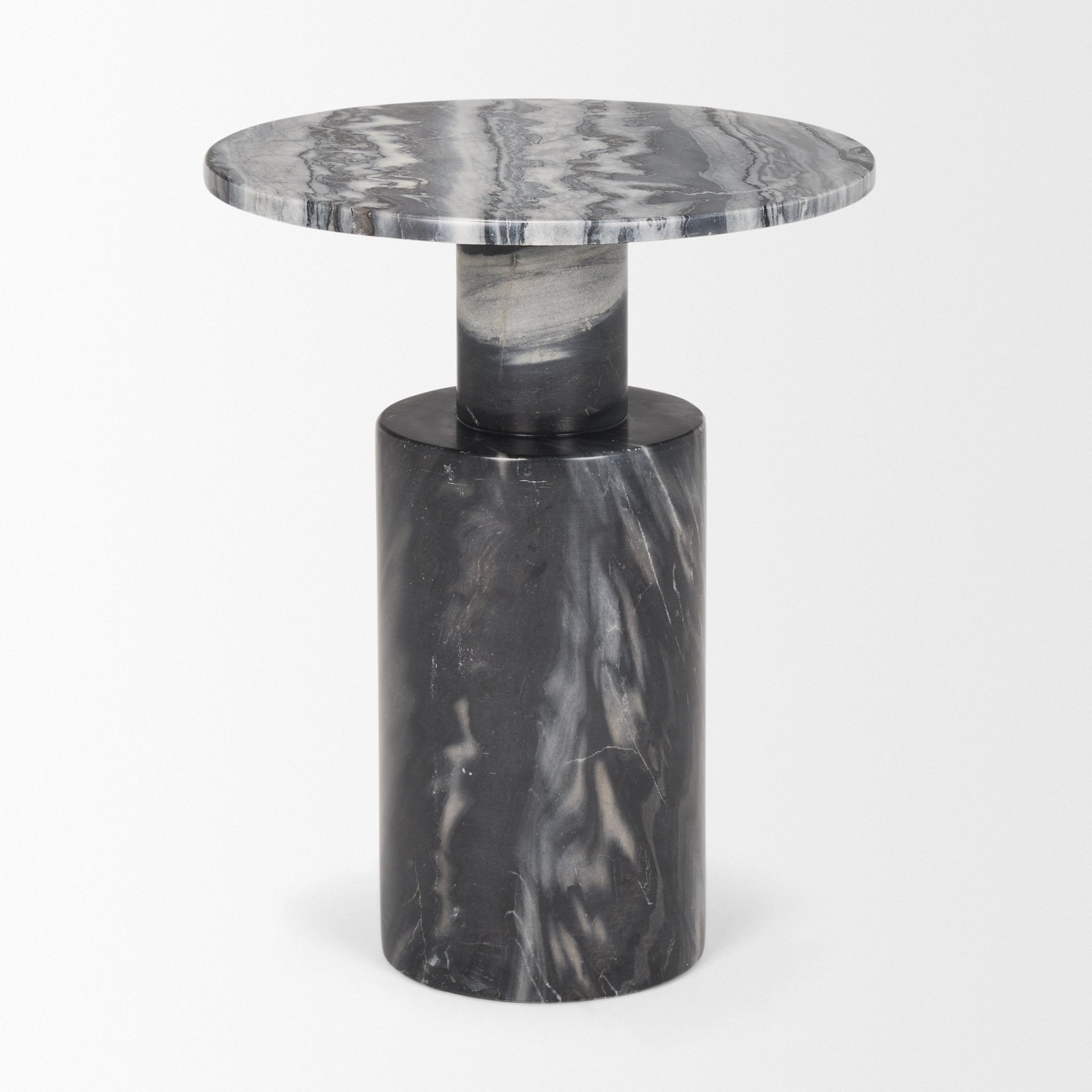 Taite Solid Dark Gray Marble Pedestal Accent Table