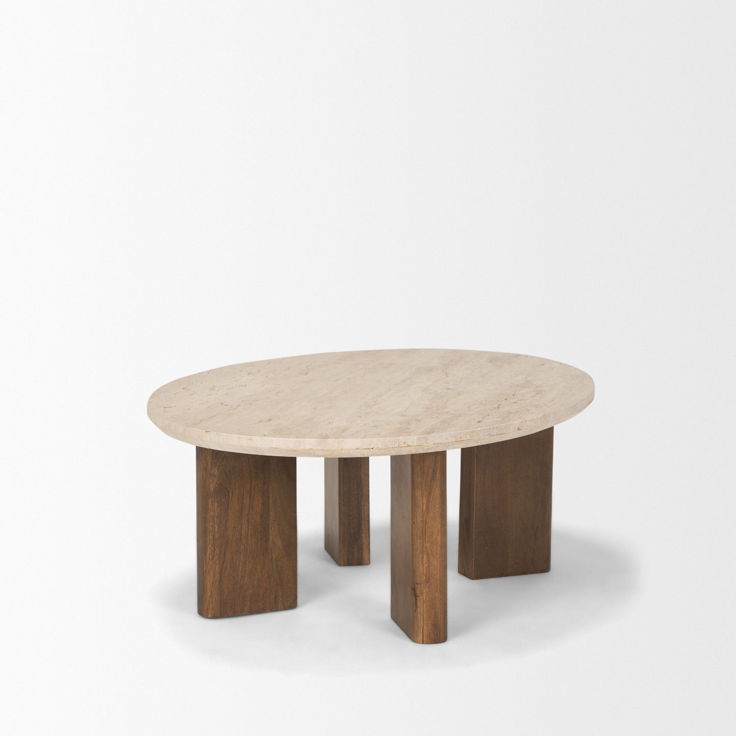 Syona Coffee Table Travertine | Medium Brown Wood | Oval - coffee-tables