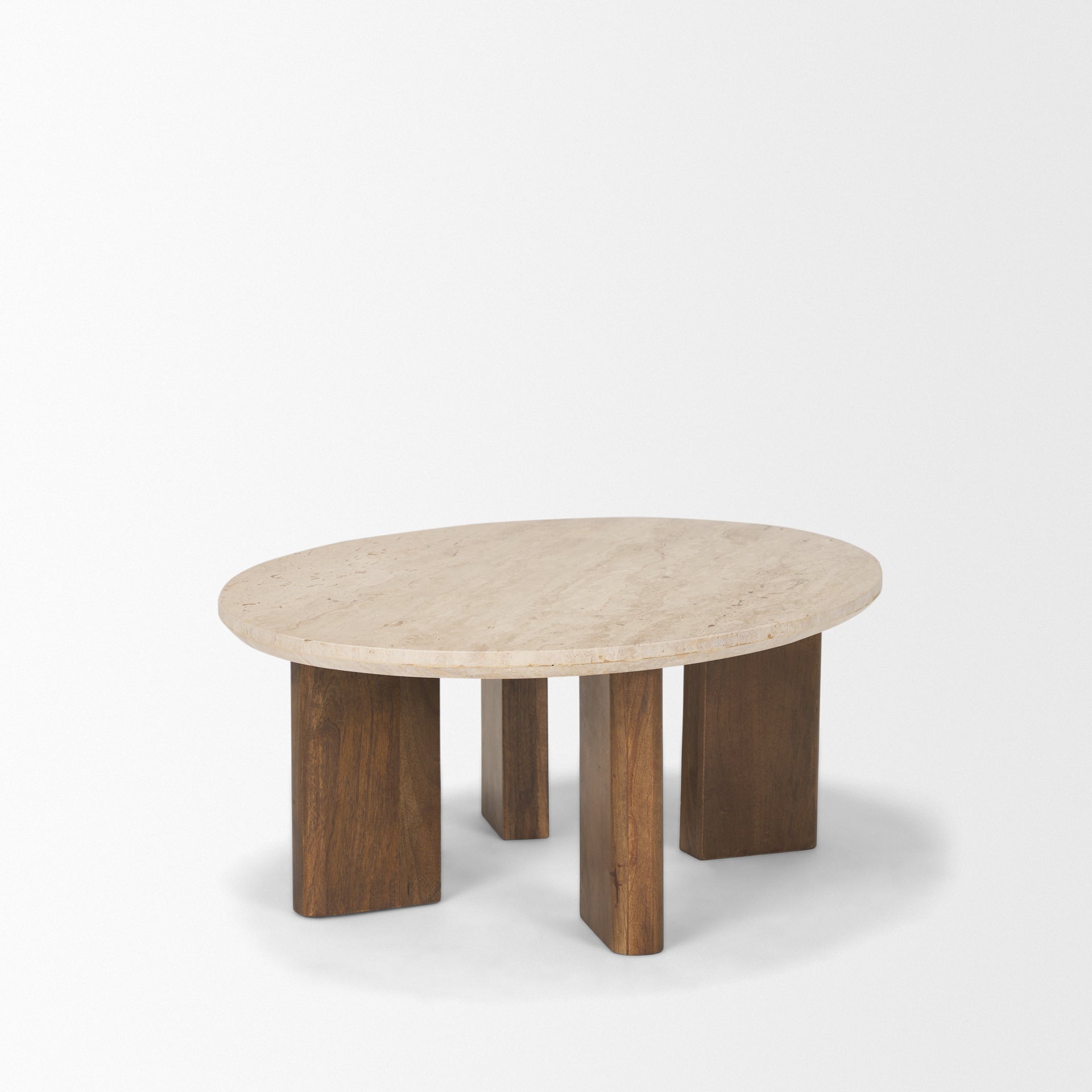 Syona Coffee Table Travertine | Medium Brown Wood | Oval - coffee-tables