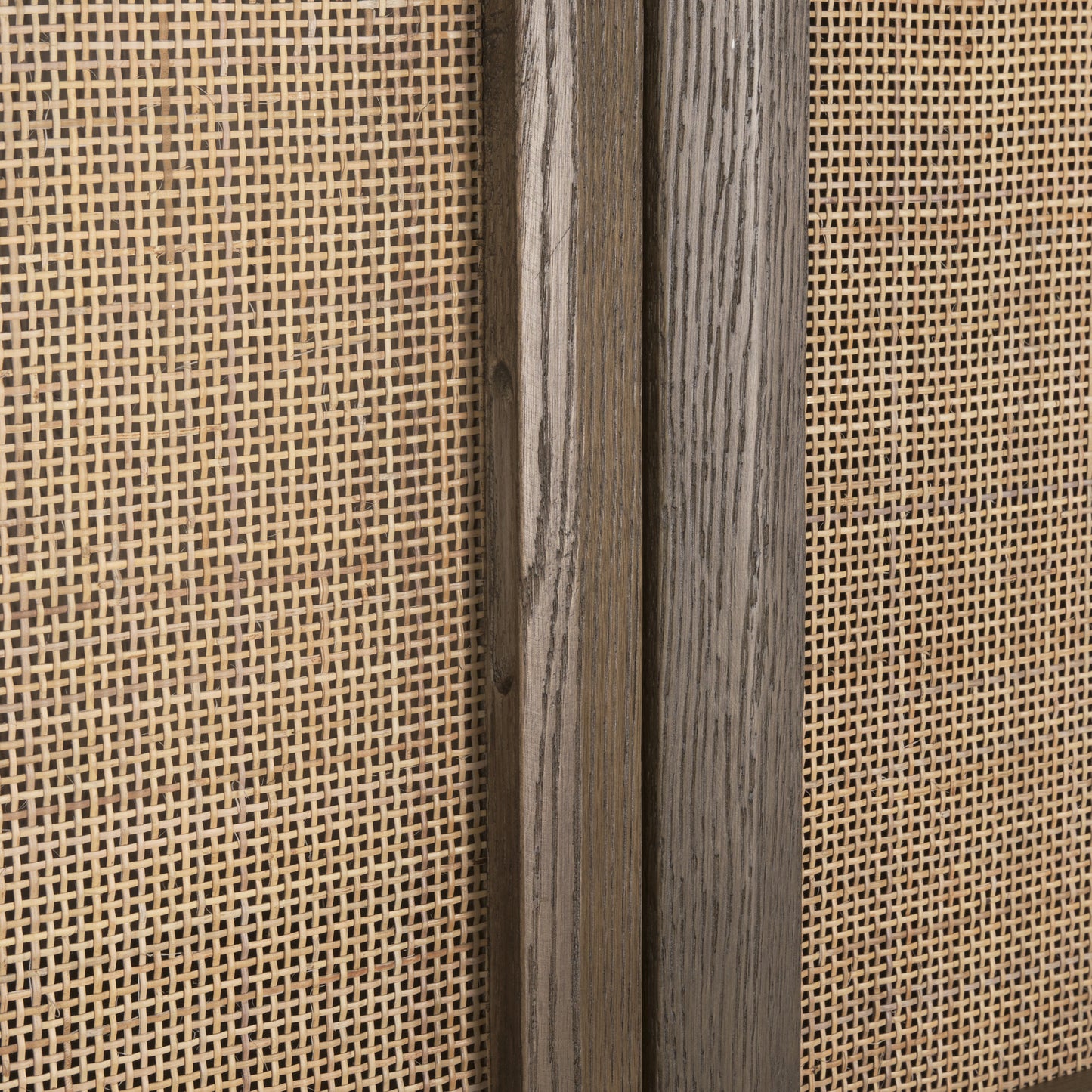 Sina Brown Oak Wood w/ Natural Rattan 2 Door Curio Cabinet