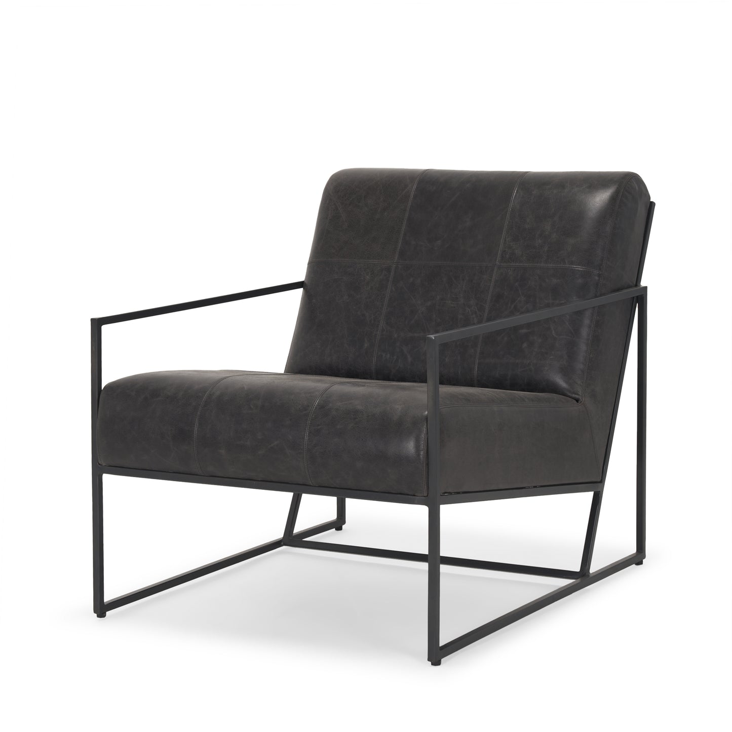 Stratton Accent Chair Gunmetal | Aged Black Leather - accent-chairs