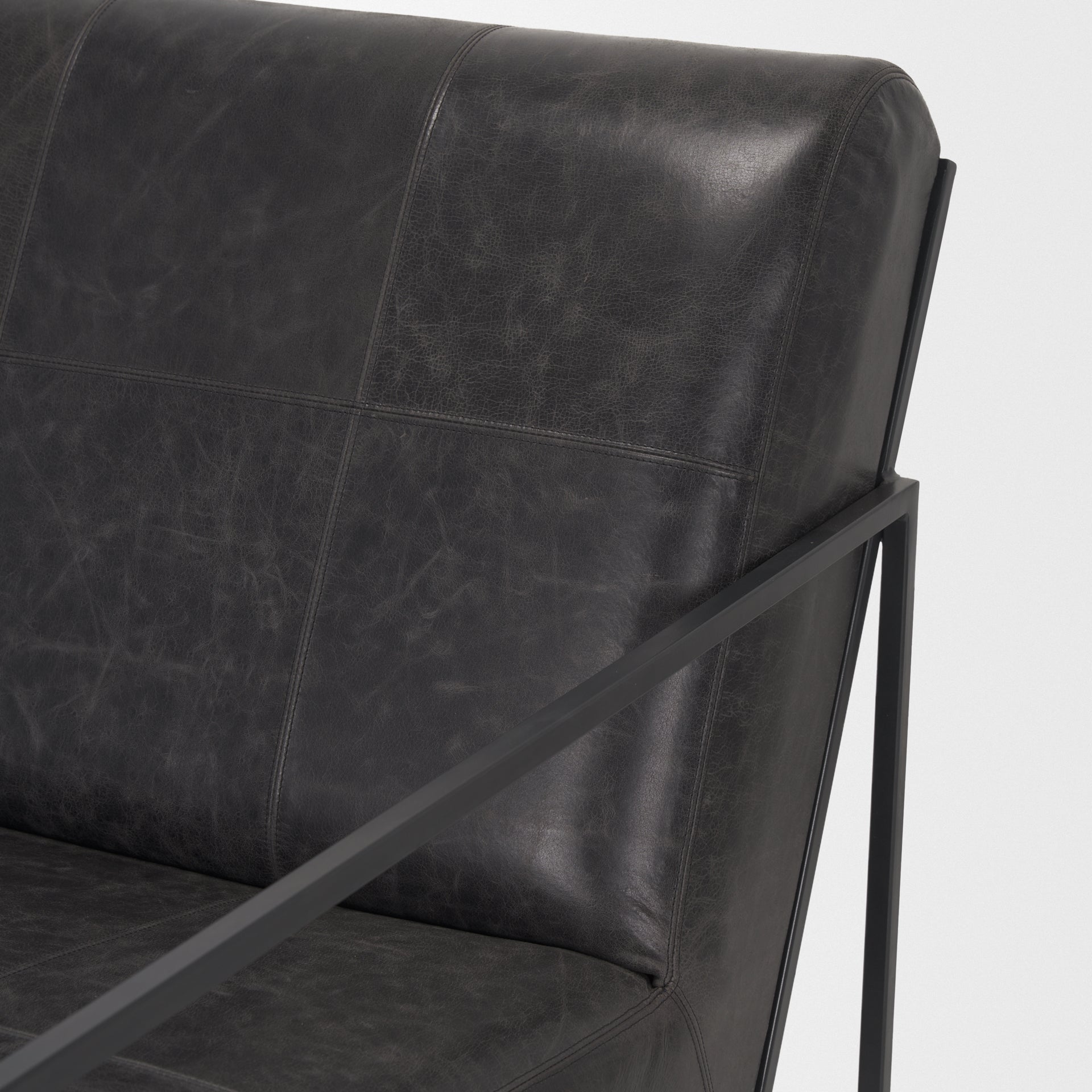 Stratton Accent Chair Gunmetal | Aged Black Leather - accent-chairs