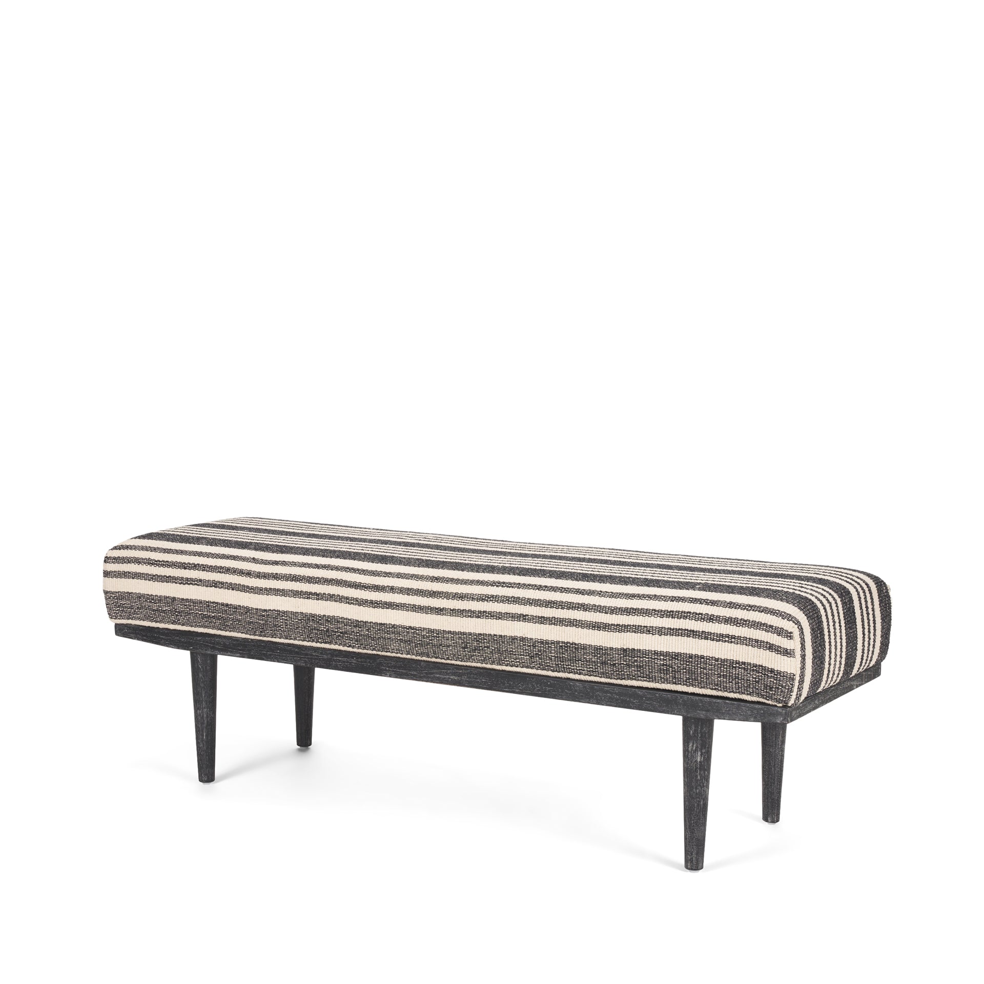 Shae Black Wood w/ Black and Cream Upholstered Bench
