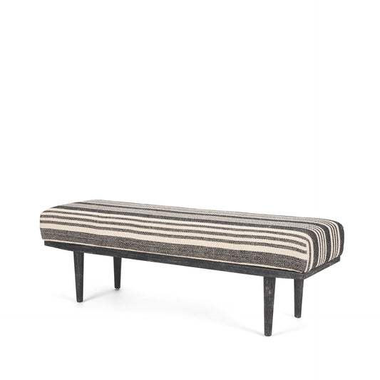Shae Black Wood w/ Black and Cream Upholstered Bench