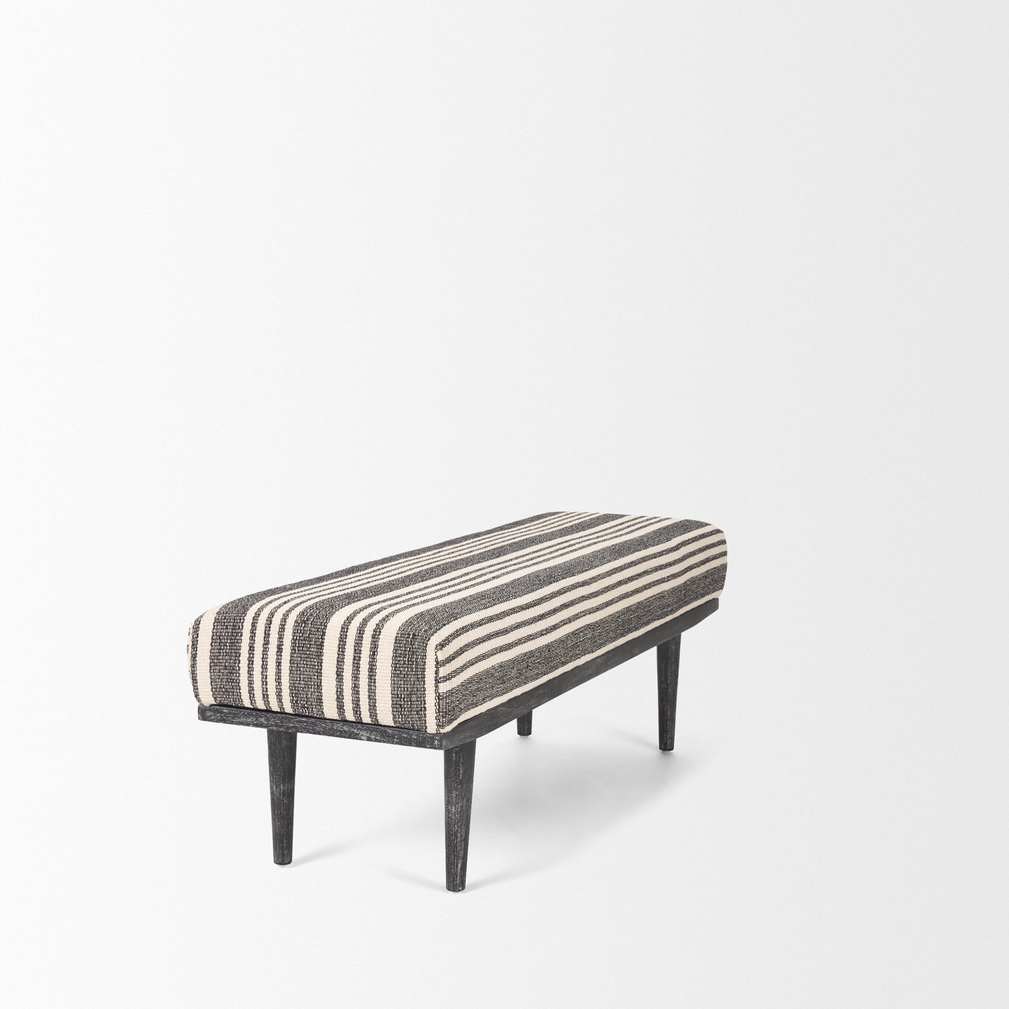 Shae Black Wood w/ Black and Cream Upholstered Bench