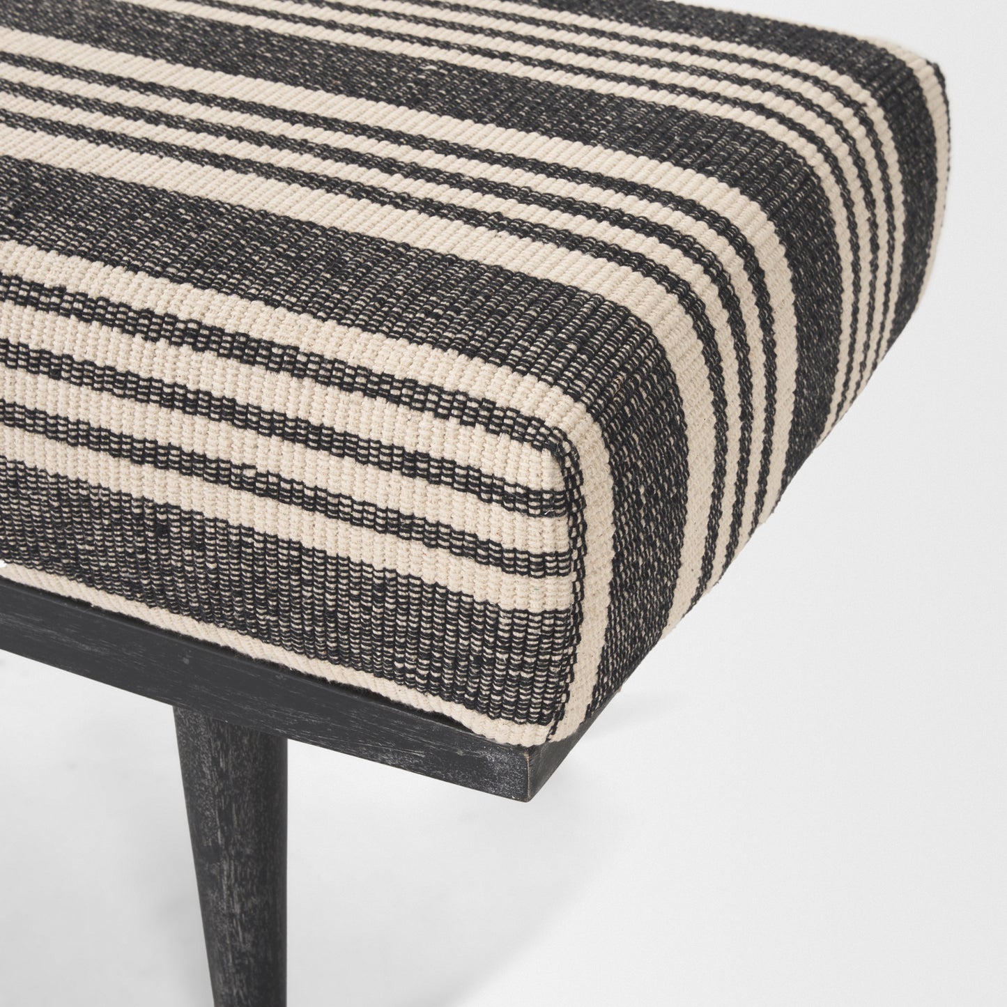Shae Black Wood w/ Black and Cream Upholstered Bench