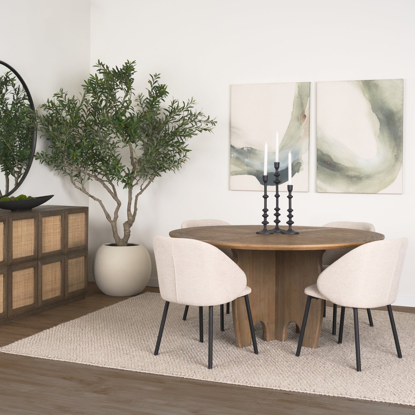Sonomi Brown 59" Round Solid Rubber Wood w/Oak Tabletop Dining Table