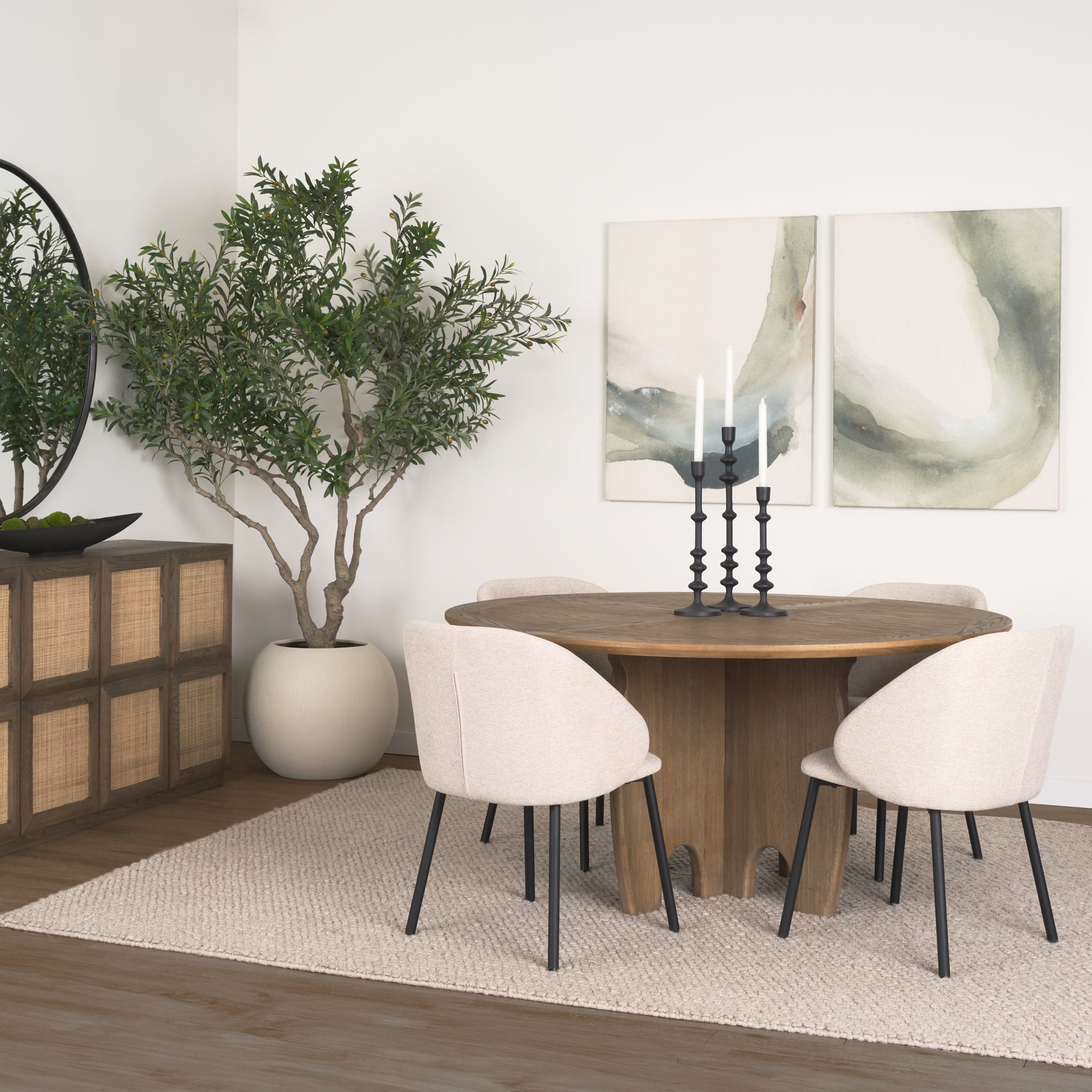 Sonomi Brown 59" Round Solid Rubber Wood w/Oak Tabletop Dining Table