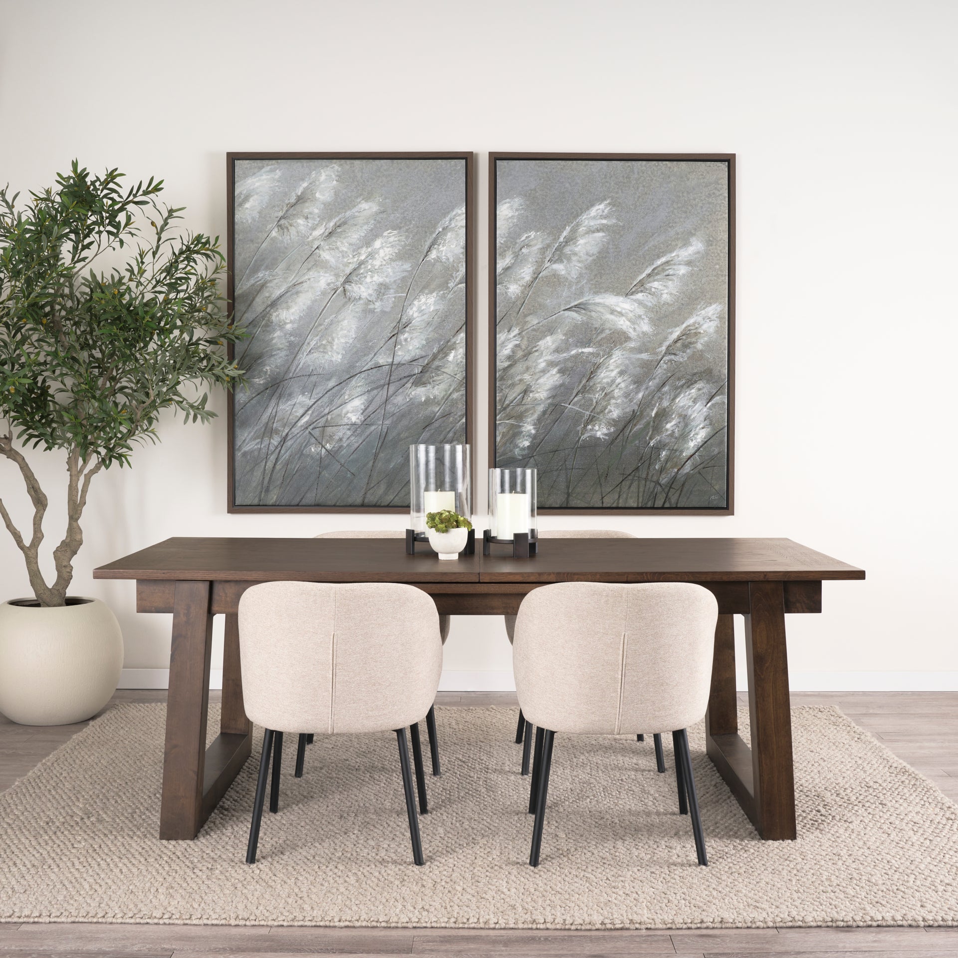 Takota Dark Brown Rectangular Oak Wood w/ Birch Wood Legs Extendable Dining Table