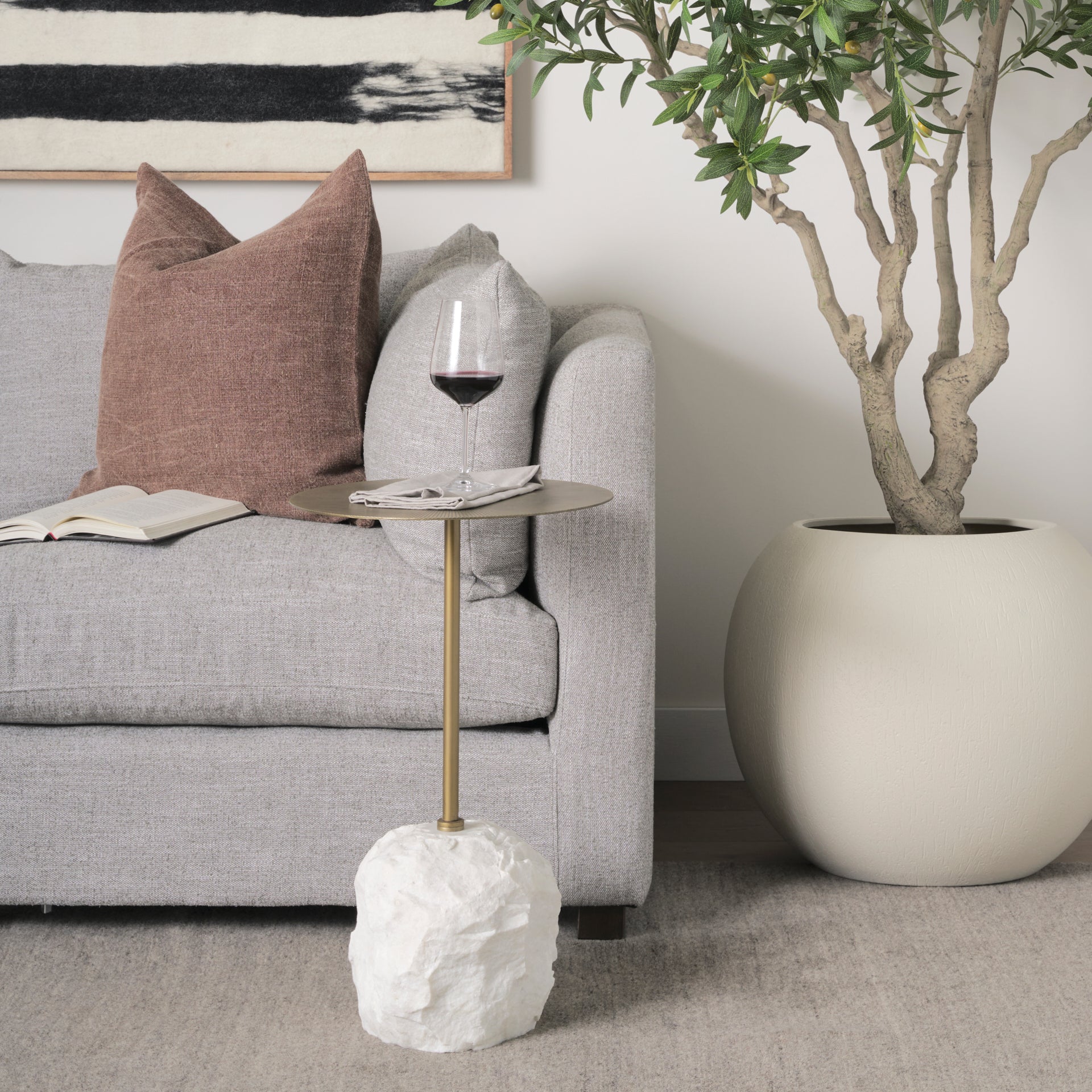 Rini Gold Metal and White Marble Accent Table