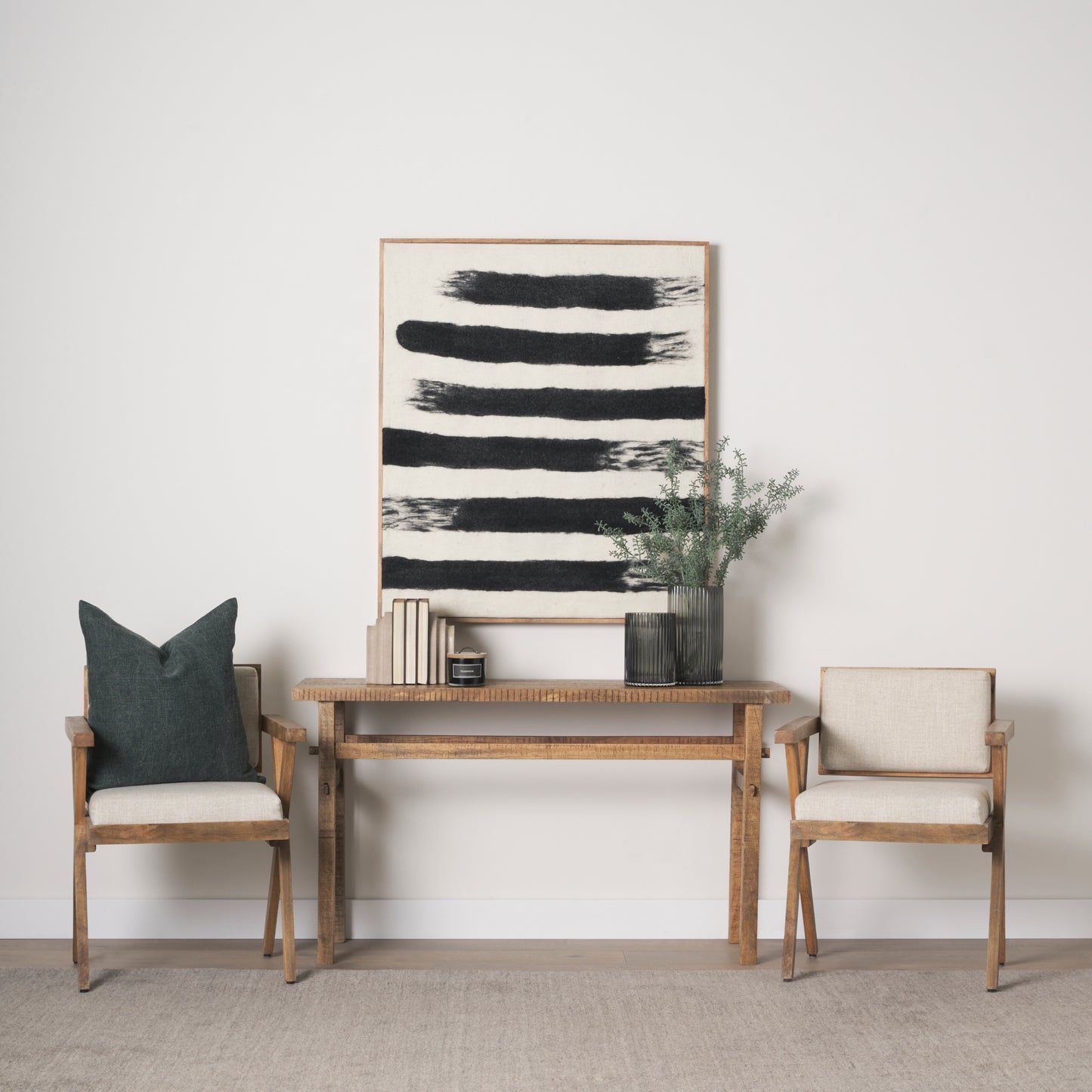 Rollins Large Cream w/ Black Stripes Wool Framed Art