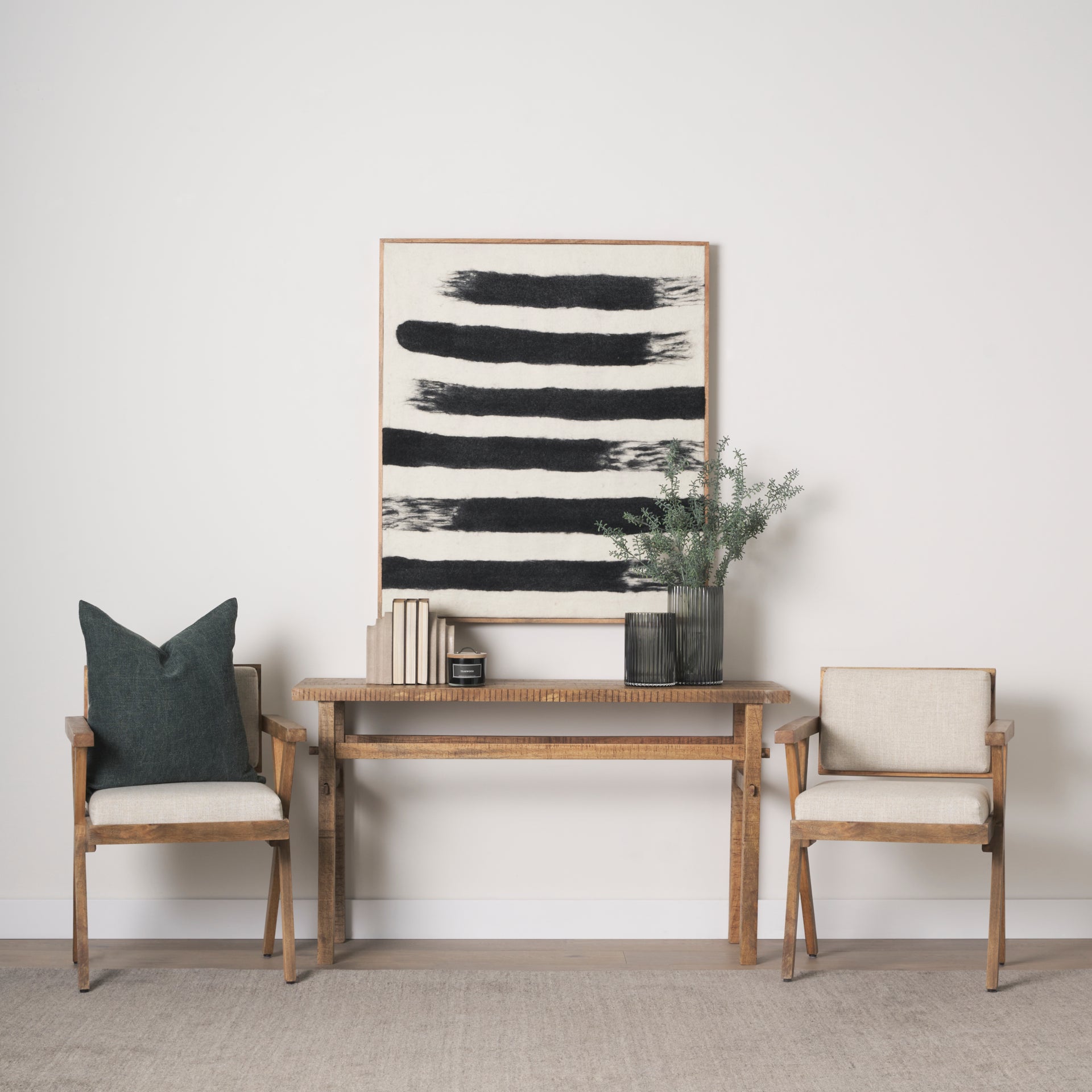Rollins Large Cream w/ Black Stripes Wool Framed Art