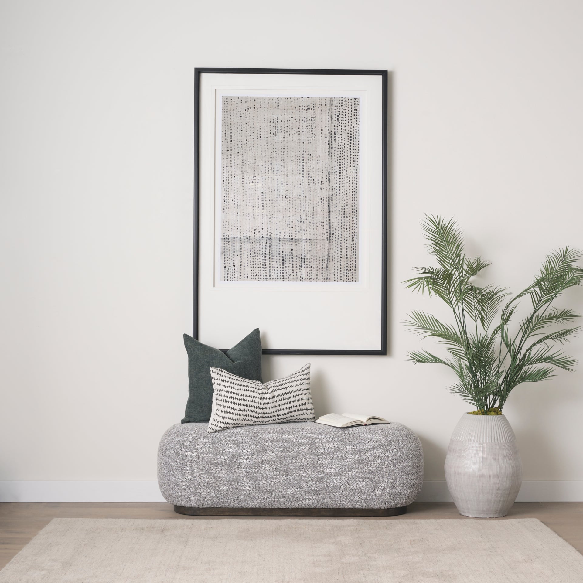 Jenna 14x26 Cream/Black Print Linen Lumbar Decorative Pillow Cover