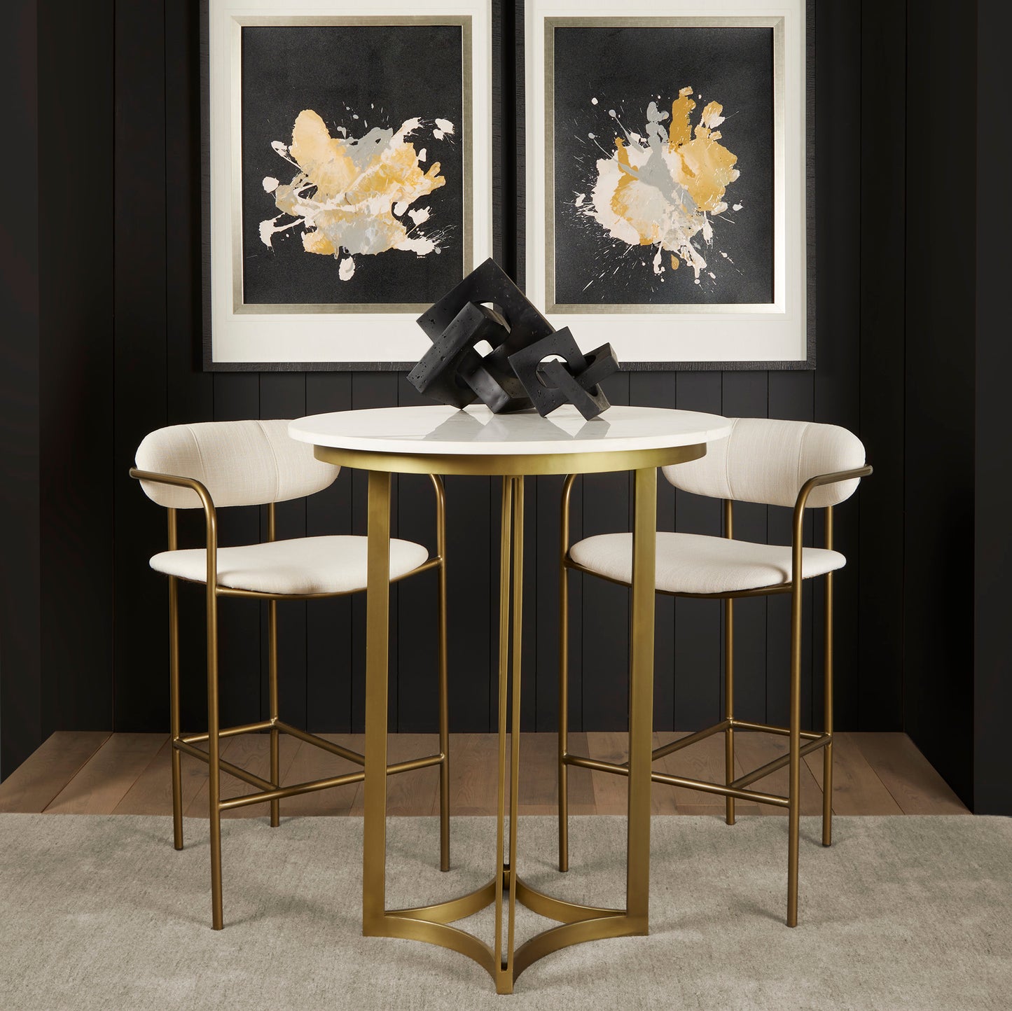 Tanner Bistro Table Whte Marble | Matte Gold