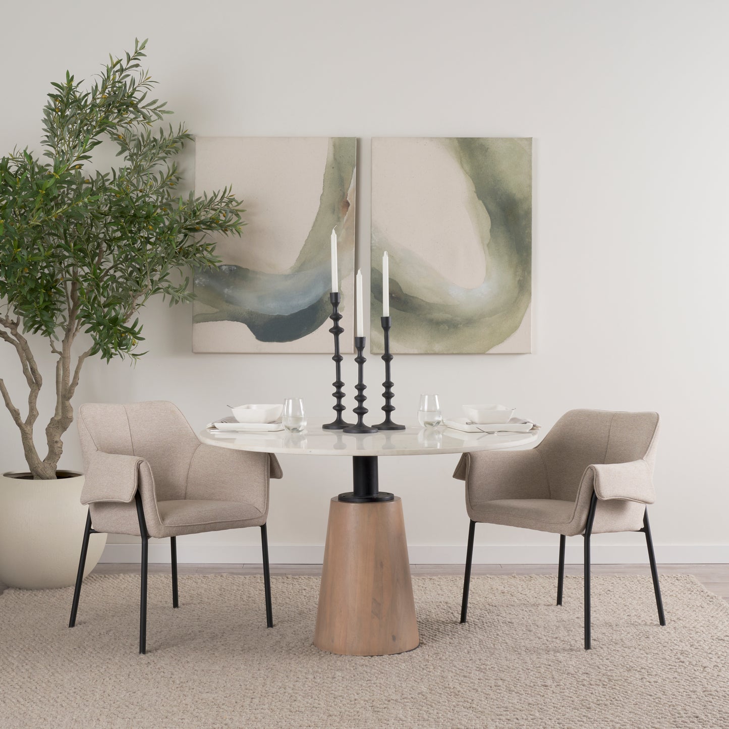 Maxwell Dining Table White Marble | Light Wood | Black Accent - dining-table