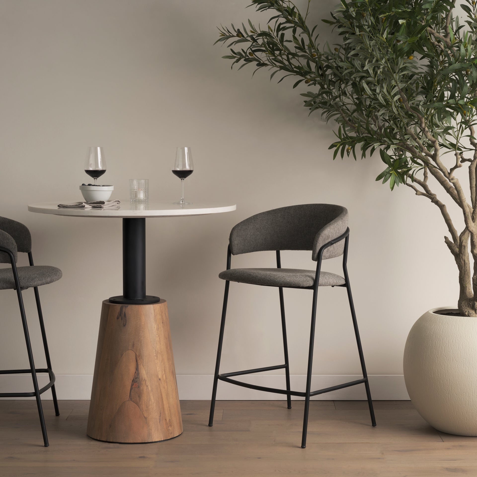 Carolyn Counter Stool w/ Gray Fabric & Matte Black Metal