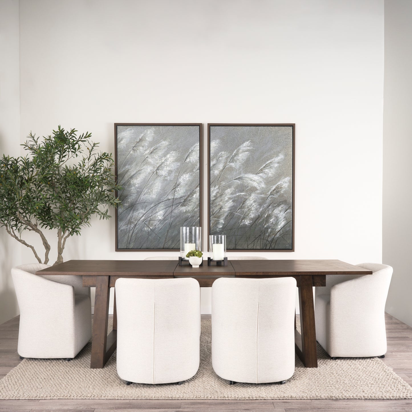 Takota Dark Brown Rectangular Oak Wood w/ Birch Wood Legs Extendable Dining Table