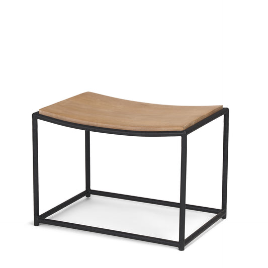 Taniel Wood Stool Light Brown Metal | Black Metal - ottoman-and-poufs