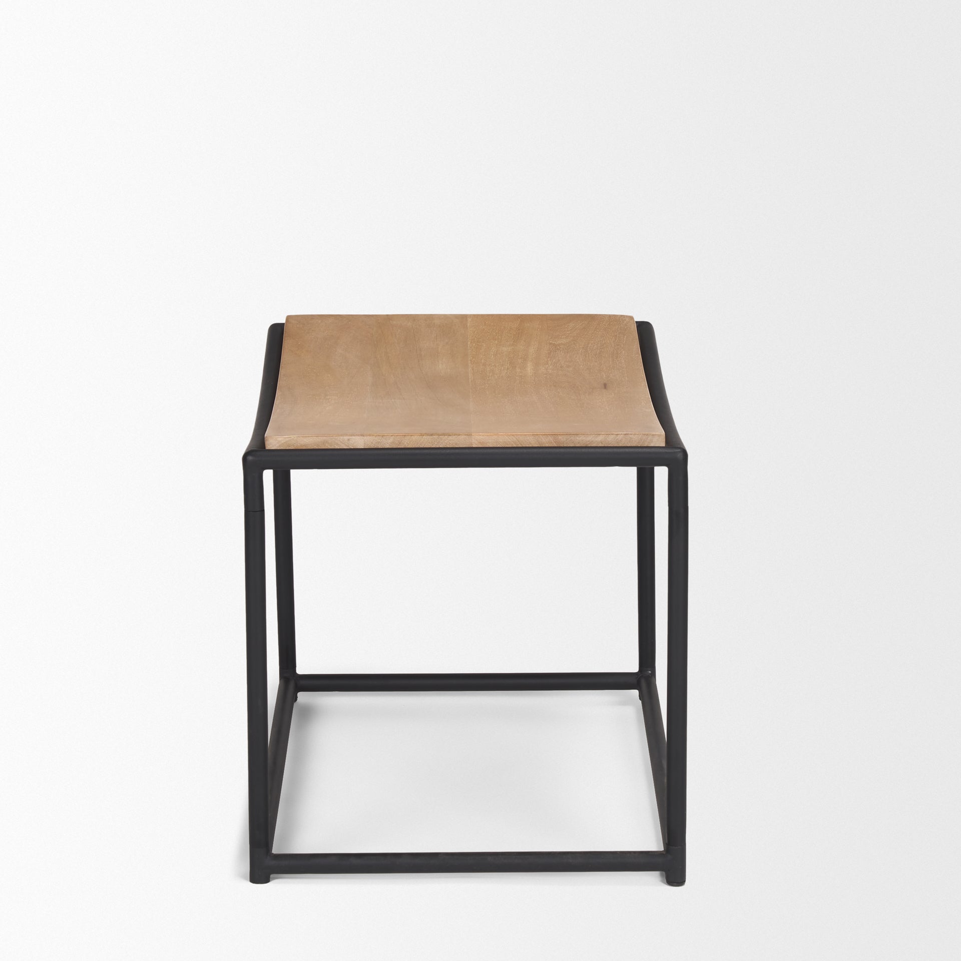 Taniel Wood Stool Light Brown Metal | Black Metal - ottoman-and-poufs