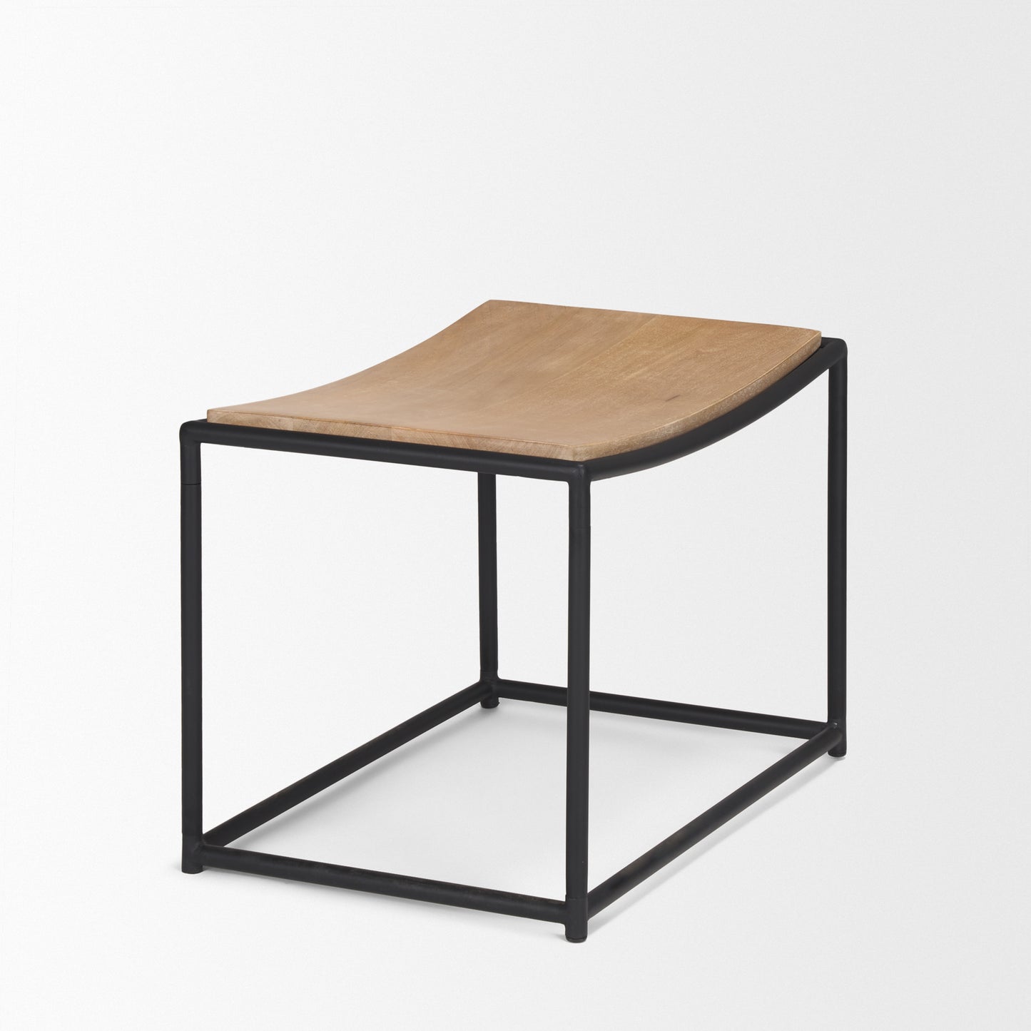 Taniel Wood Stool Light Brown Metal | Black Metal - ottoman-and-poufs