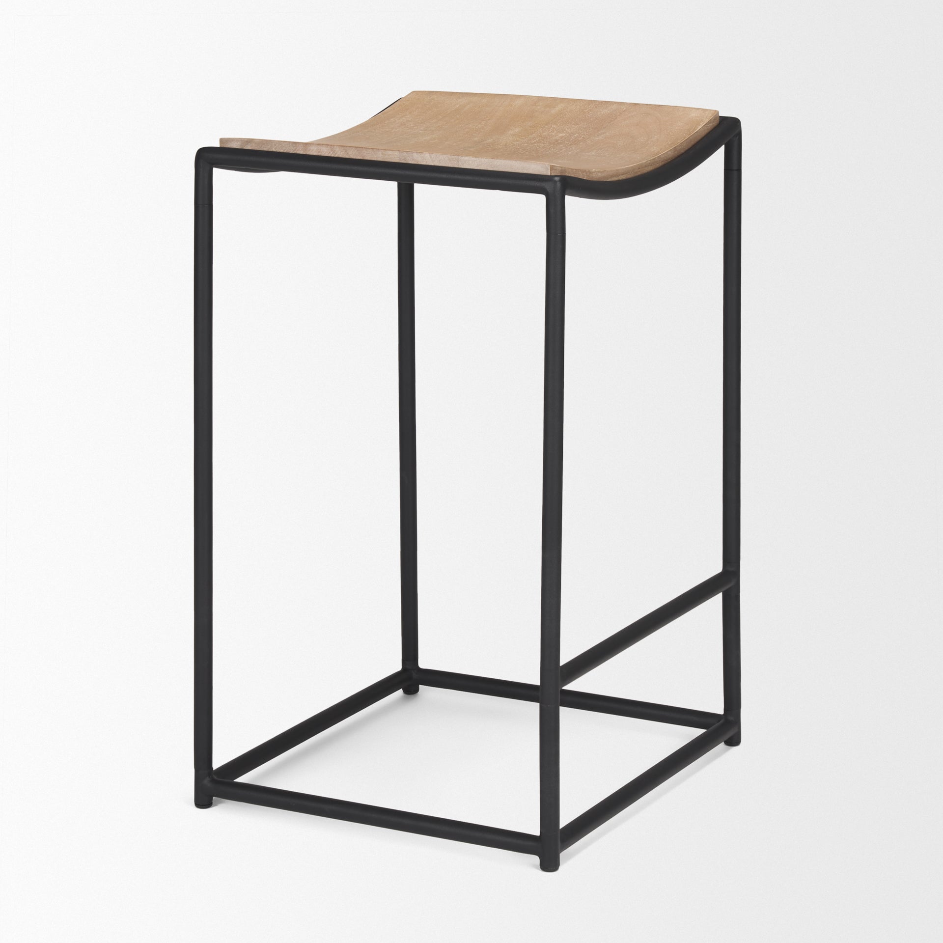 Taniel Wood Seat Bar Counter Stool Light Brown Metal | Black Metal - bar-stools